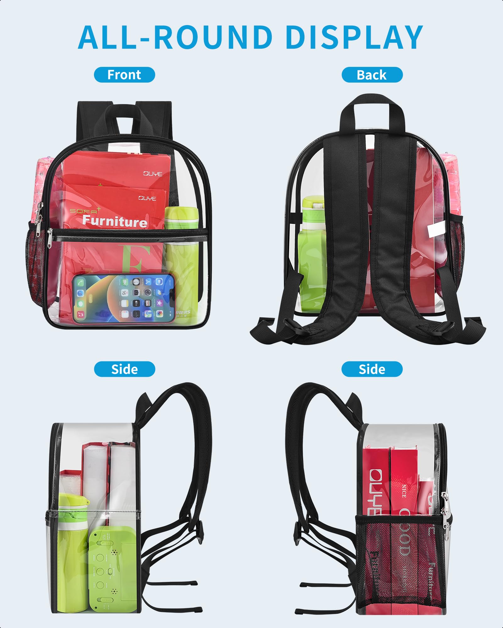 Foto 6 | Mochila Transparente Aprobada por Estadios de 30x30x15 cm color Negro - Venta Internacional