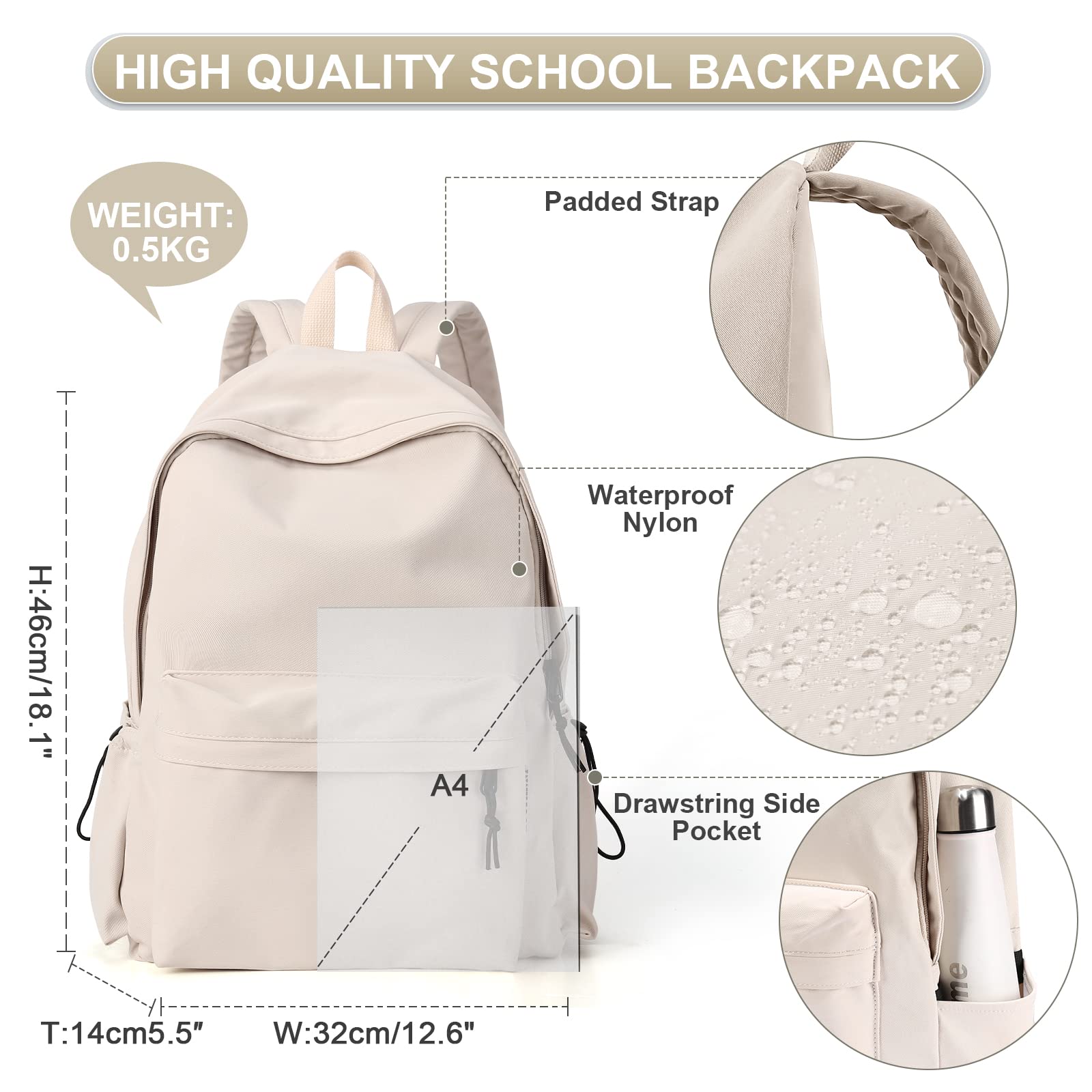 Foto 5 pulgar | Mochila Escolar Pauback Beige Resistente Al Agua 24l  - Venta Internacional