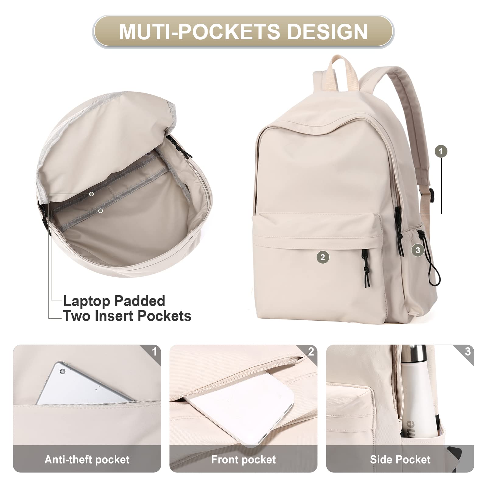 Foto 6 pulgar | Mochila Escolar Pauback Beige Resistente Al Agua 24l  - Venta Internacional