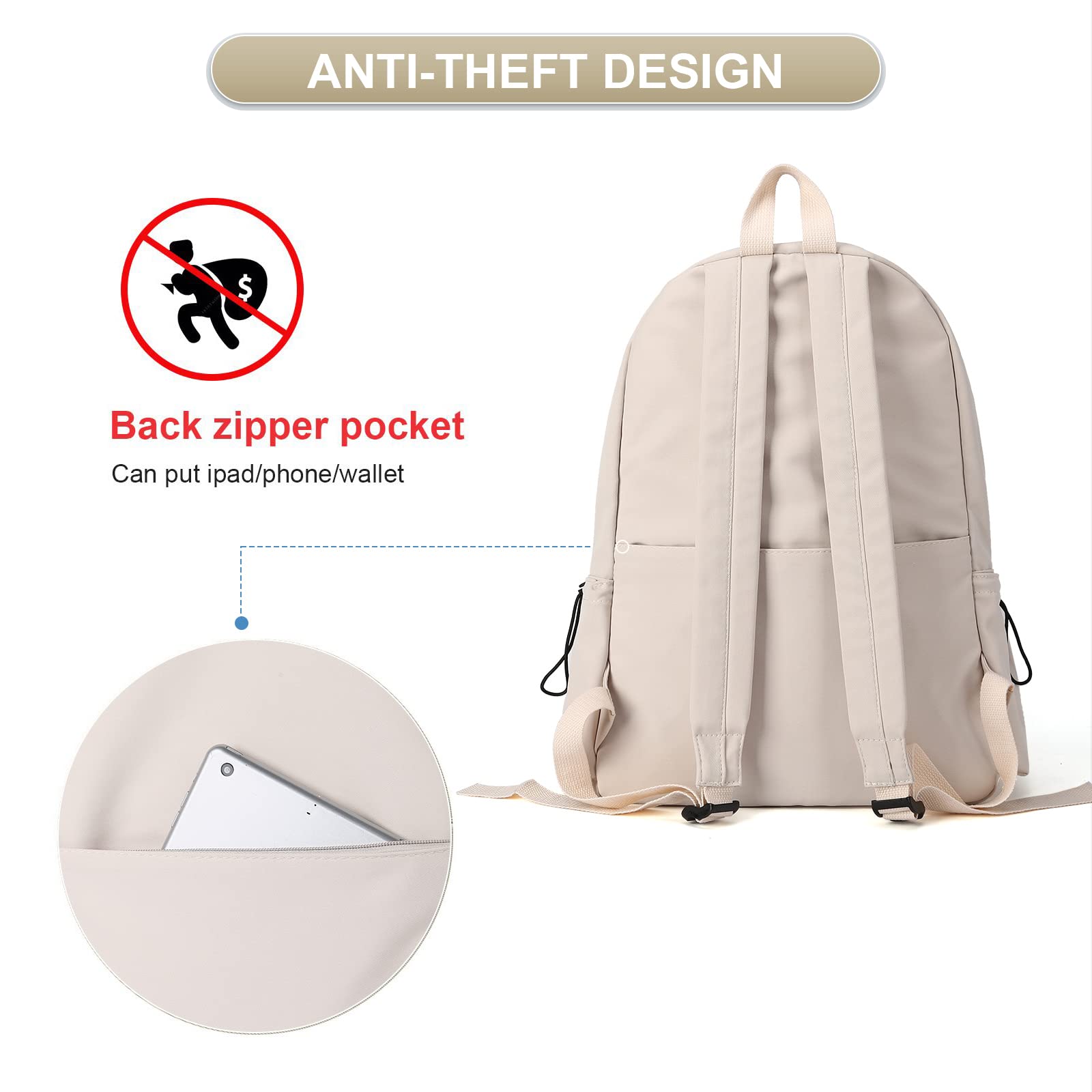 Foto 6 | Mochila Escolar Pauback Beige Resistente Al Agua 24l  - Venta Internacional