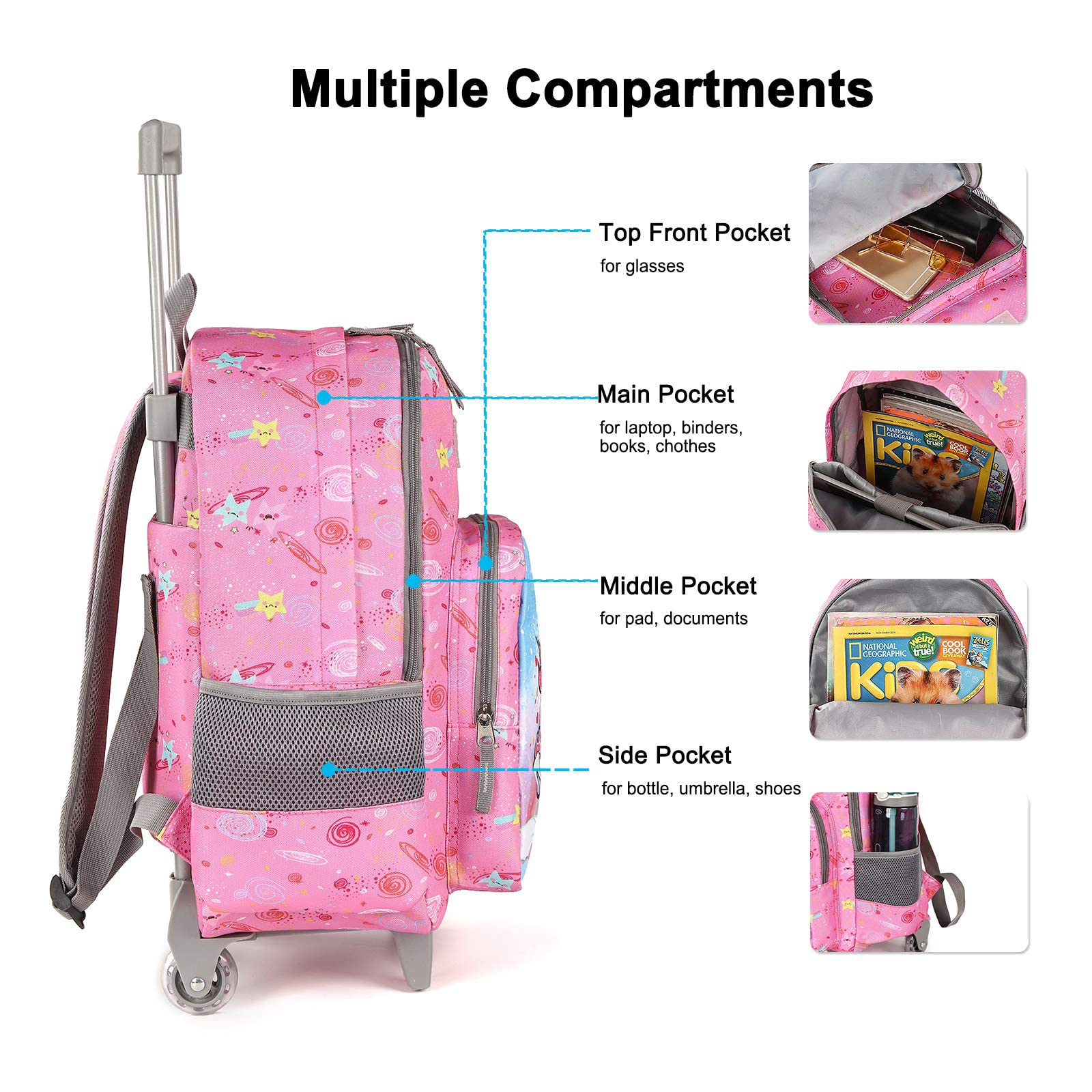 Foto 4 pulgar | Mochila con Ruedas Tilami Rosa 45 cm para Niños Y Niñas - Venta Internacional