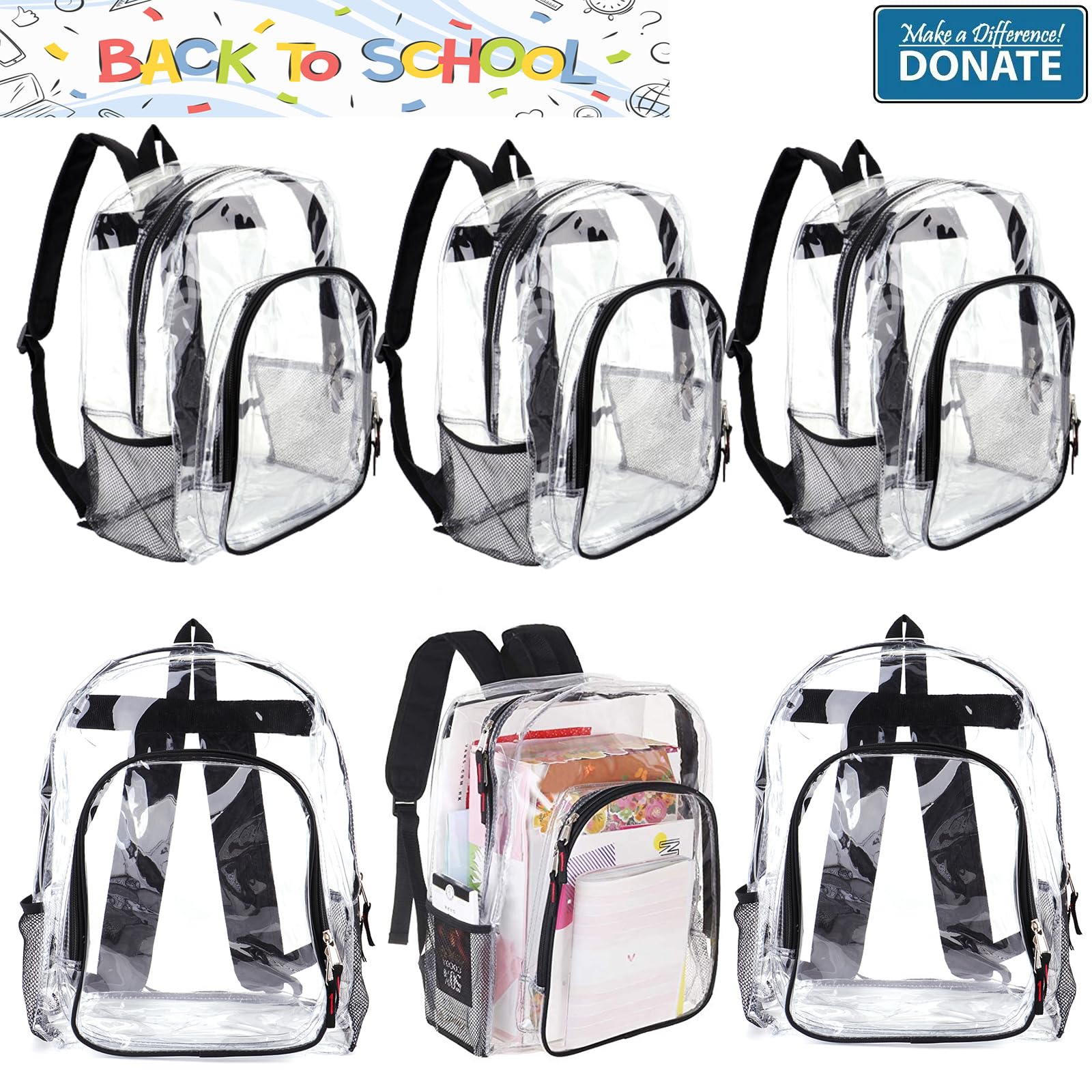 Foto 3 | Mochila Jomparo Clear Bulk 24 Piezas Transparente - Venta Internacional