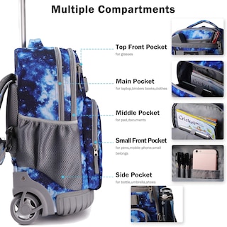 Foto 4 | Mochila con Ruedas Tilami Galaxy Blue De 19 Pulgadas con Bolsa de Almuerzo - Venta Internacional
