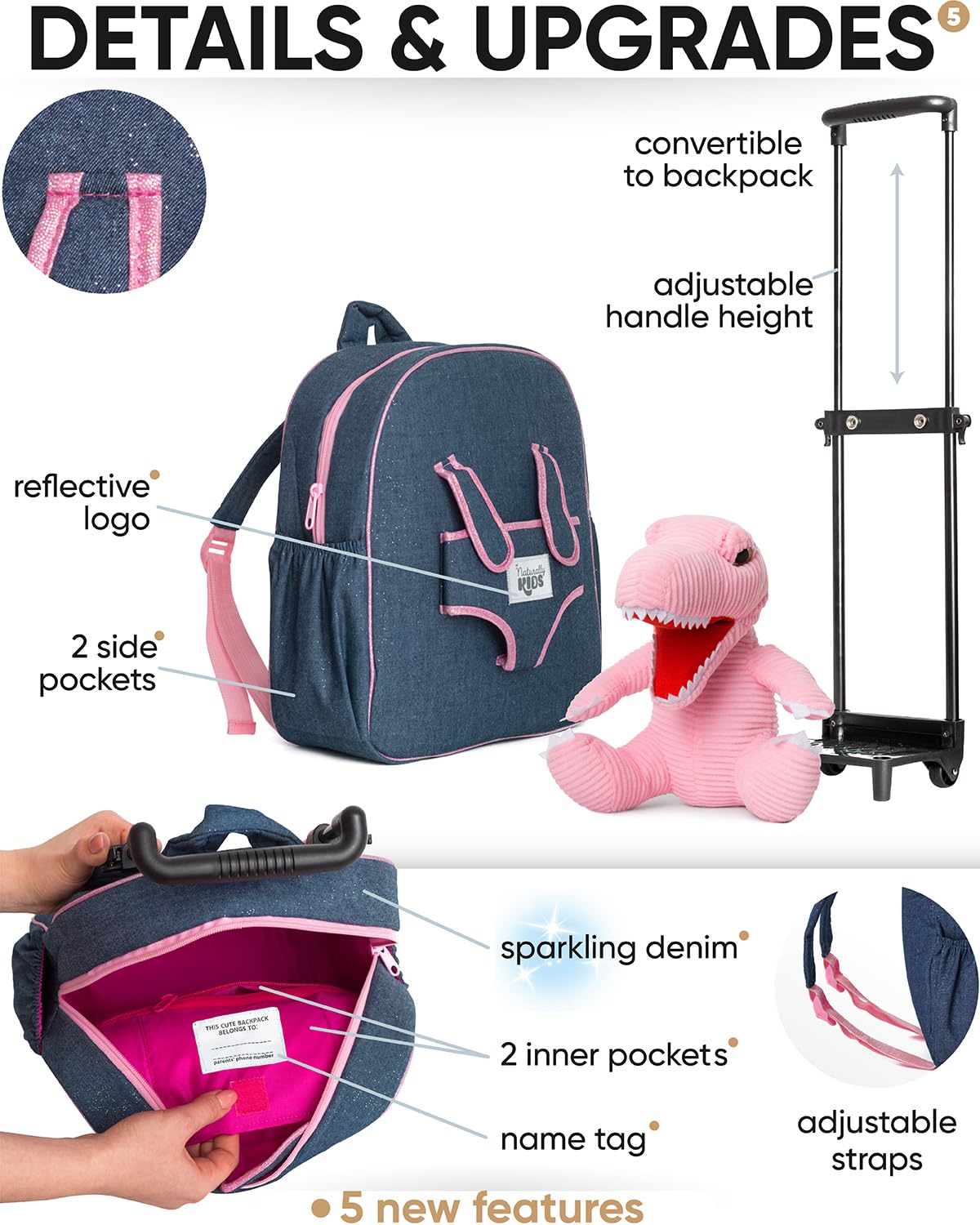 Foto 6 pulgar | Mochila Rolling Backpack Naturally Kids con Forma de Dinosaurio para Niños - Venta Internacional