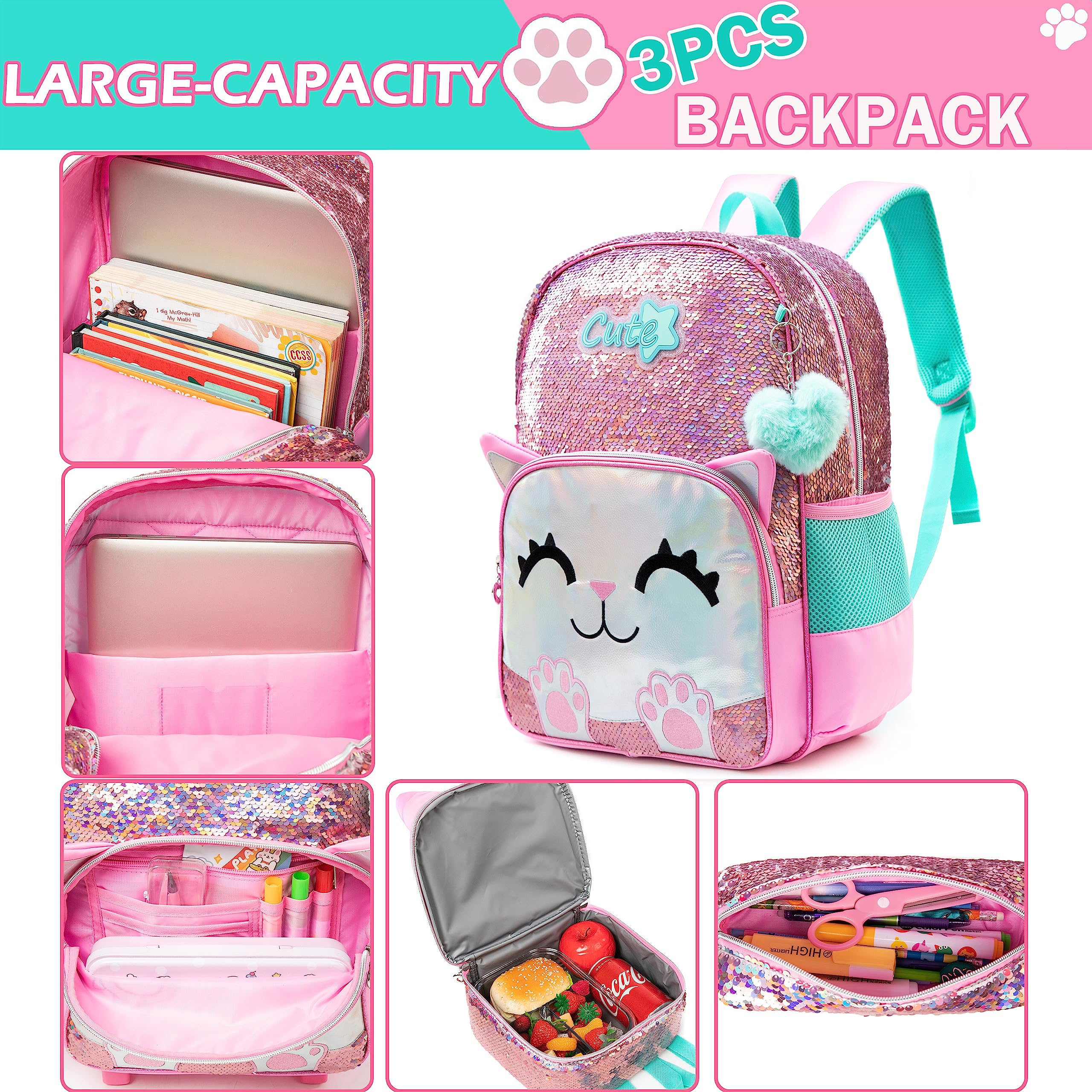 Foto 7 pulgar | Mochila Meetbelify con Forma de Gato Rosa para Niñas - Venta Internacional