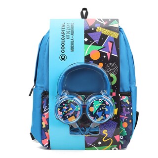Foto 1 | Mochila Coolcapital Para Laptop + Audífonos Alámbricos On Ear Blue Retro 15.6''