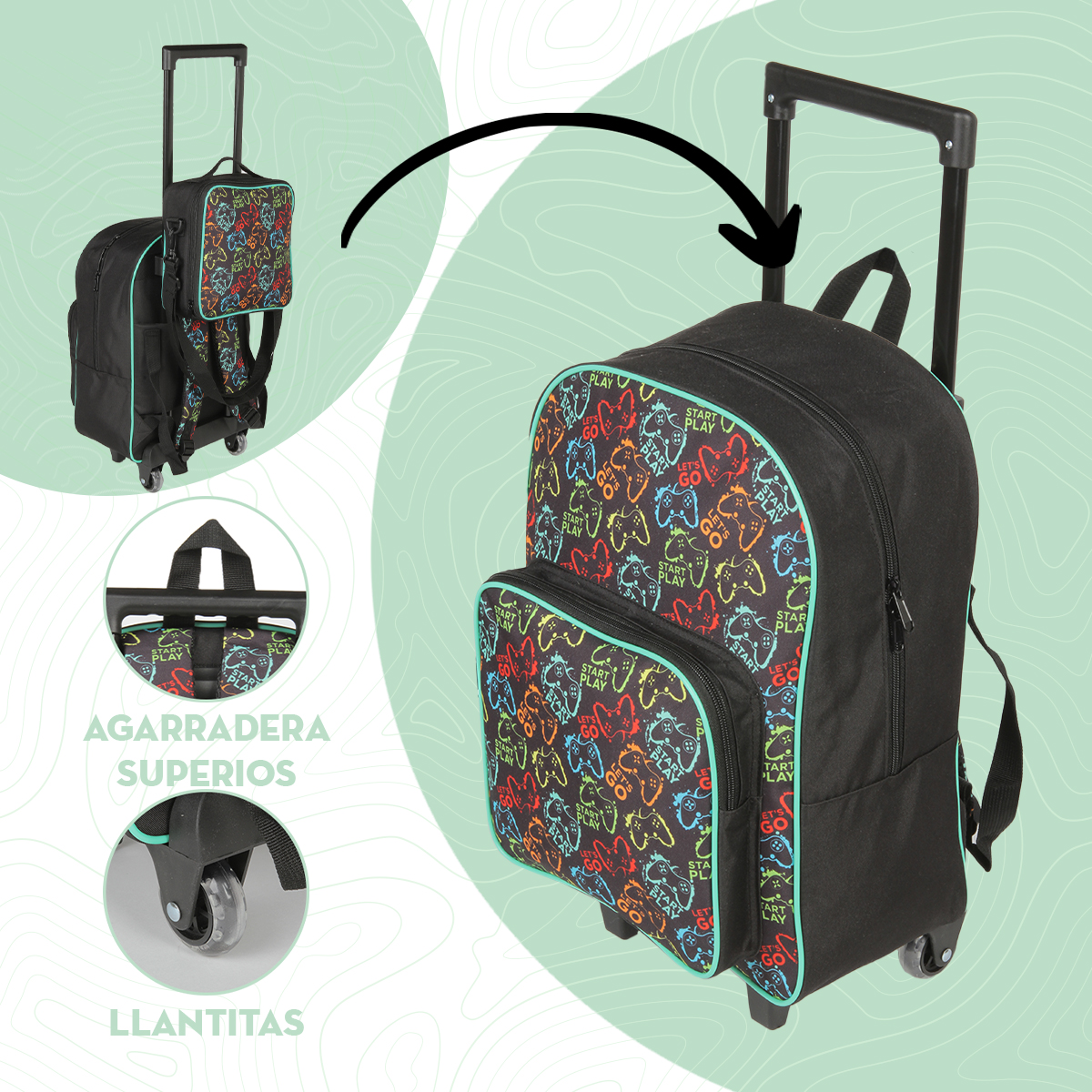 Foto 4 | Set de Mochila Escolar Con Rueditas Mima2 Gamer 5 Piezas