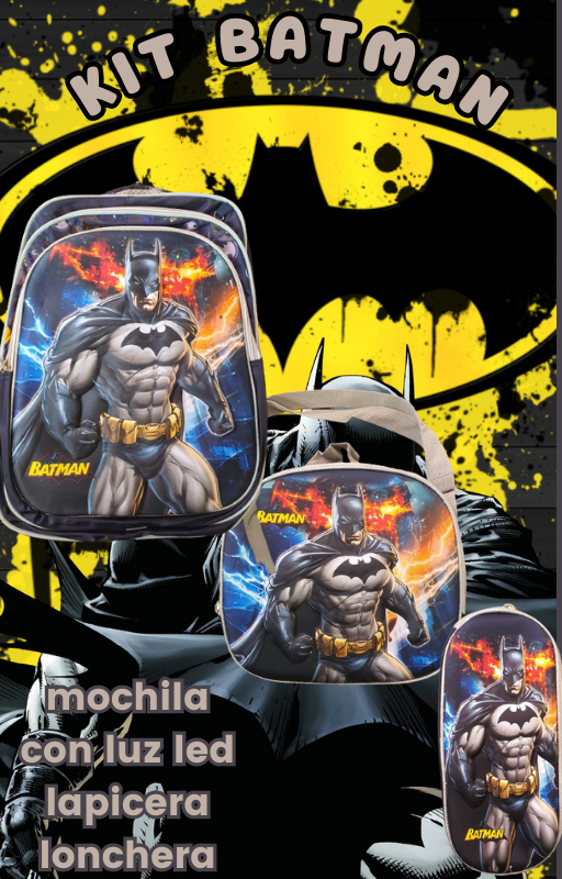 Foto 5 pulgar | Set Escolar Mochila Reforzada de batman con Luz LED 3 Piezas