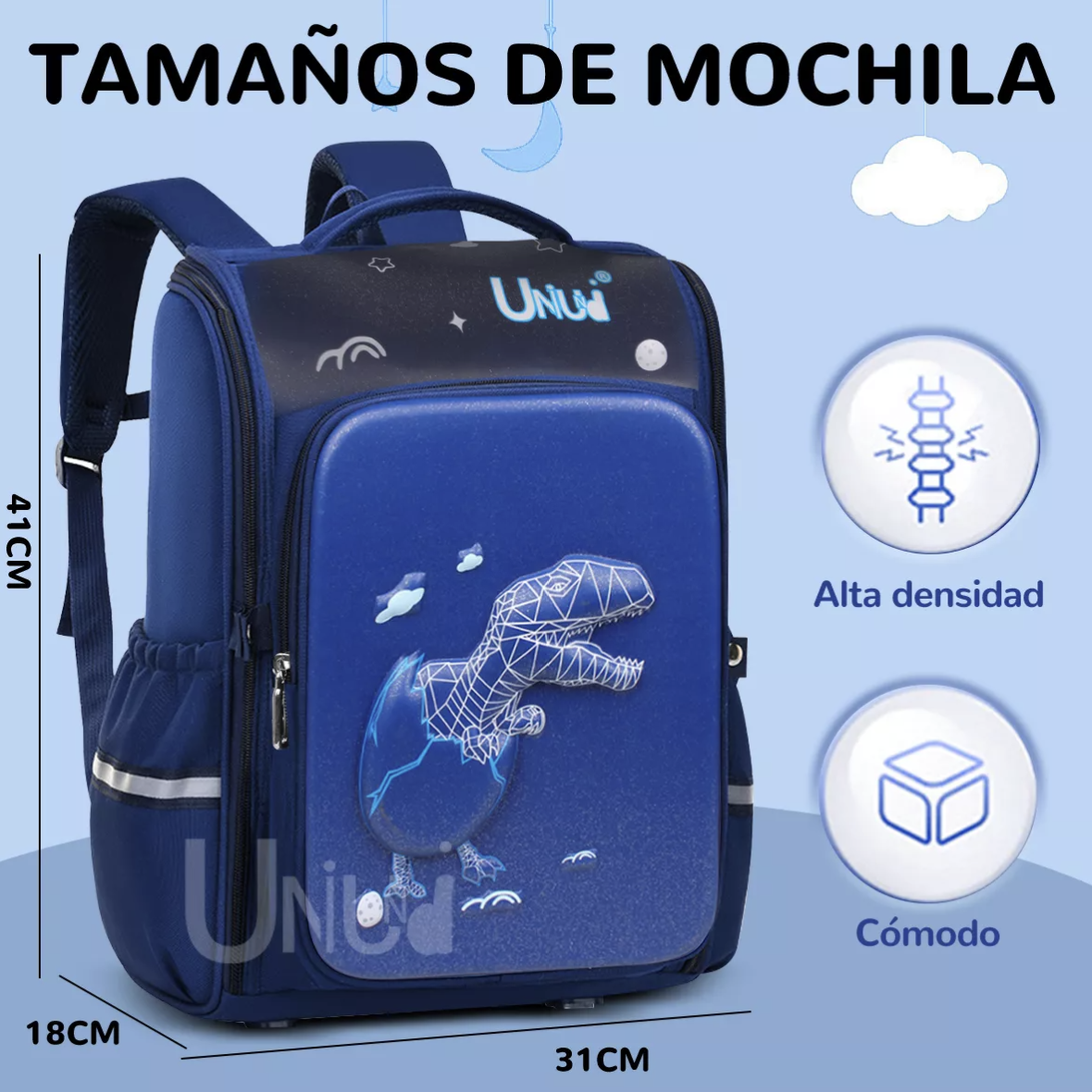 Foto 3 pulgar | Mochila Escolar de Dinosaurios 3D Azul 25 l Impermeable para Niños