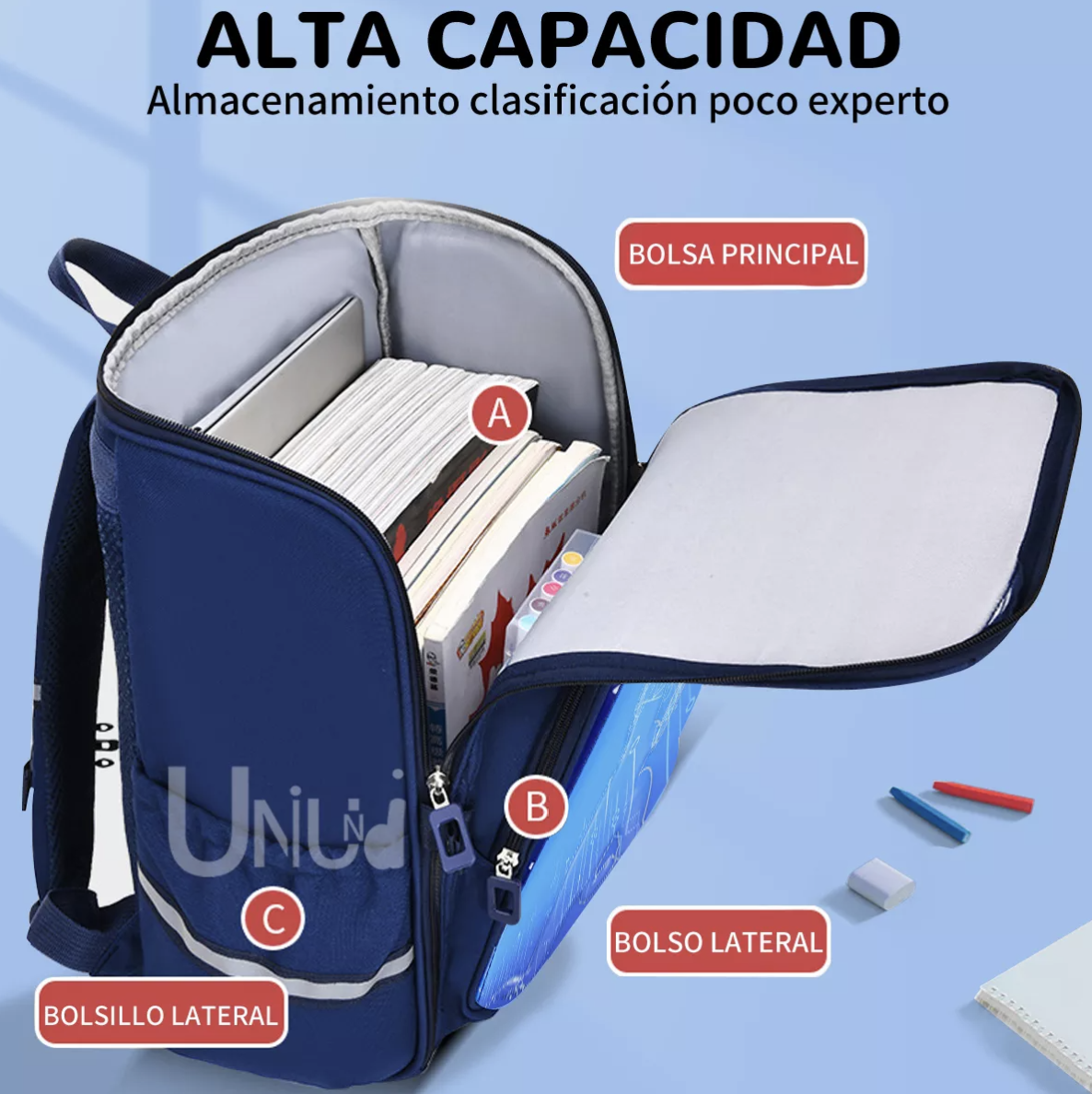 Foto 5 pulgar | Mochila Escolar de Dinosaurios 3D Azul 25 l Impermeable para Niños