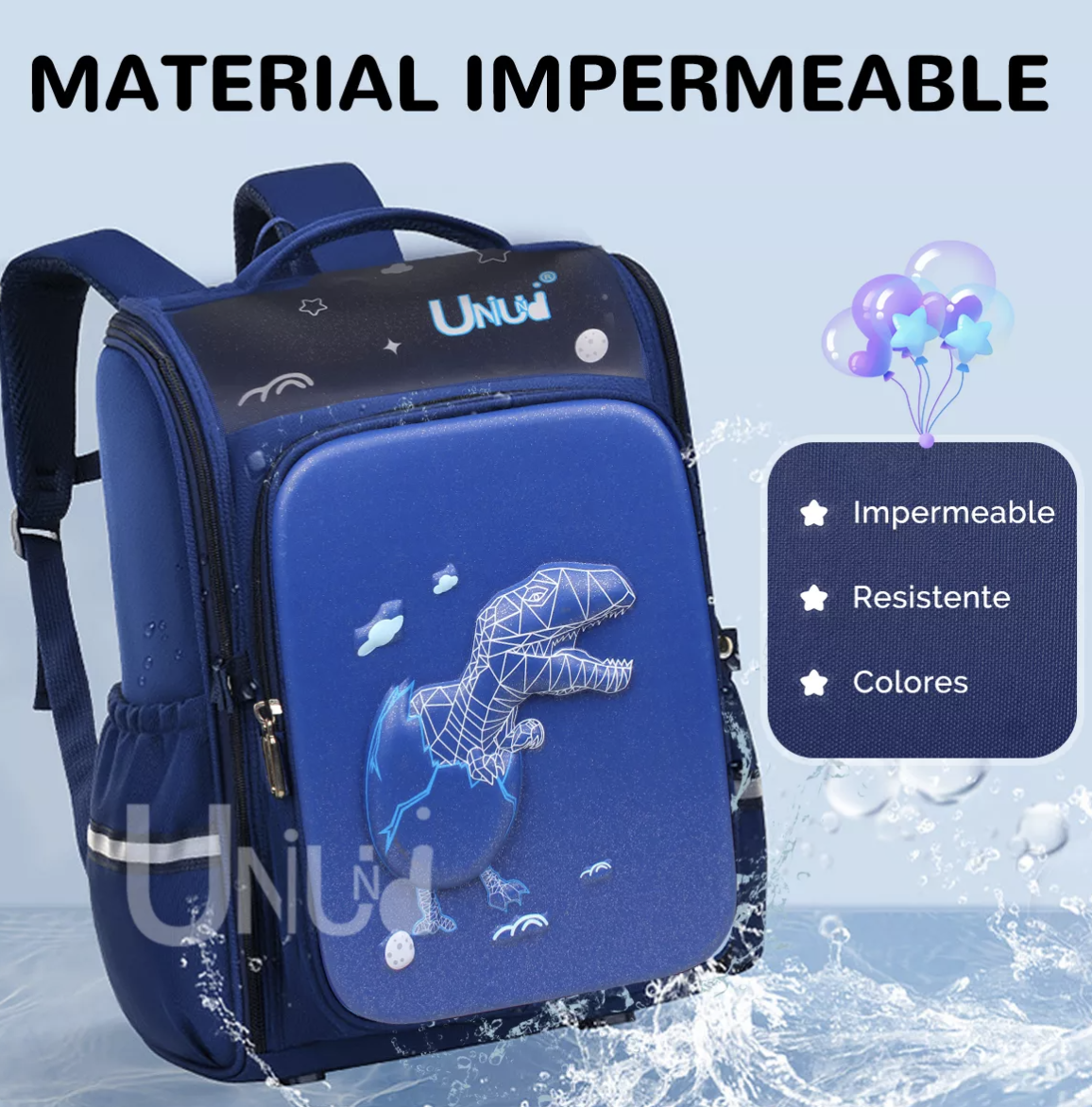 Foto 6 pulgar | Mochila Escolar de Dinosaurios 3D Azul 25 l Impermeable para Niños