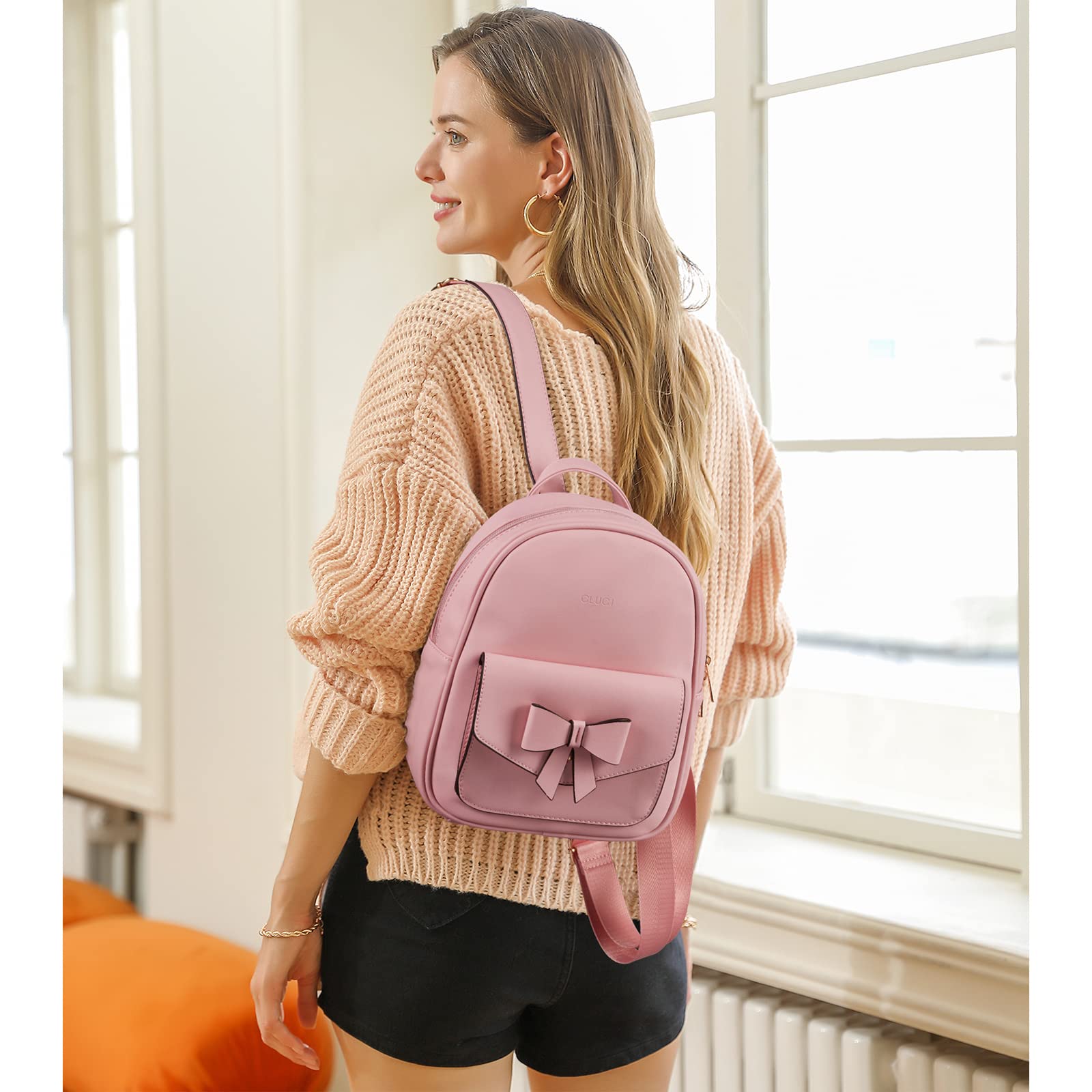 Foto 2 | Mochila Cluci Mini Cute Bowknot De Piel Rosa Para Mujer - Venta Internacional.