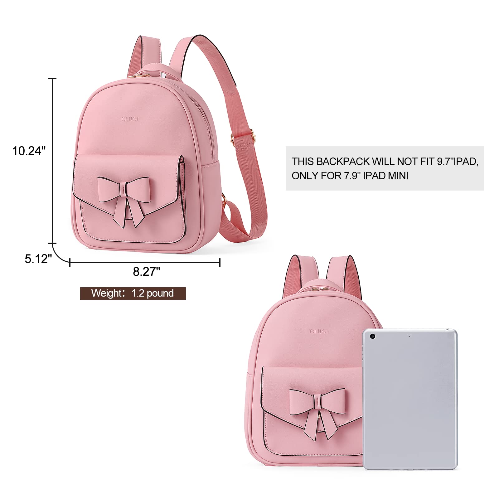 Foto 4 pulgar | Mochila Cluci Mini Cute Bowknot De Piel Rosa Para Mujer - Venta Internacional.