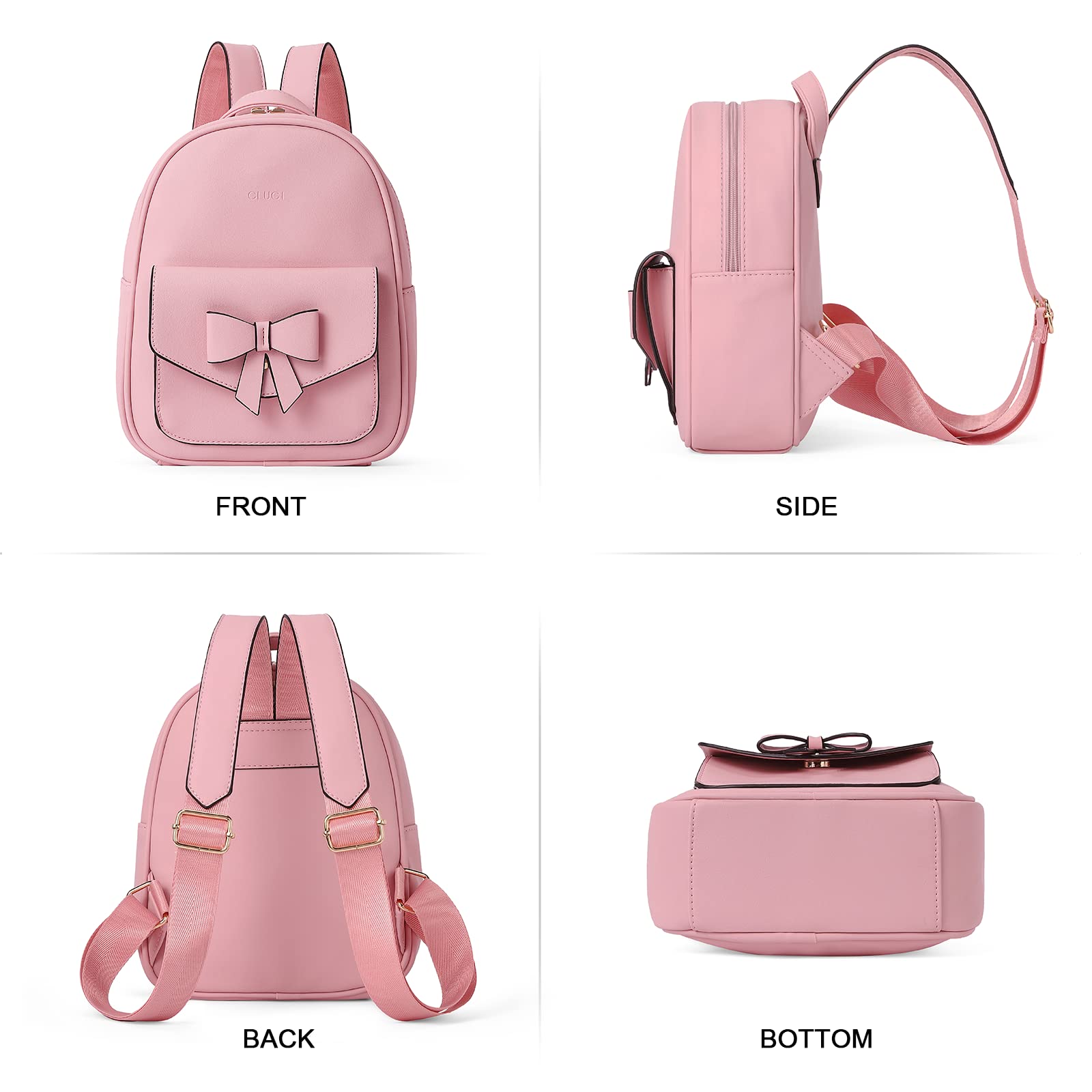 Foto 7 pulgar | Mochila Cluci Mini Cute Bowknot De Piel Rosa Para Mujer - Venta Internacional.