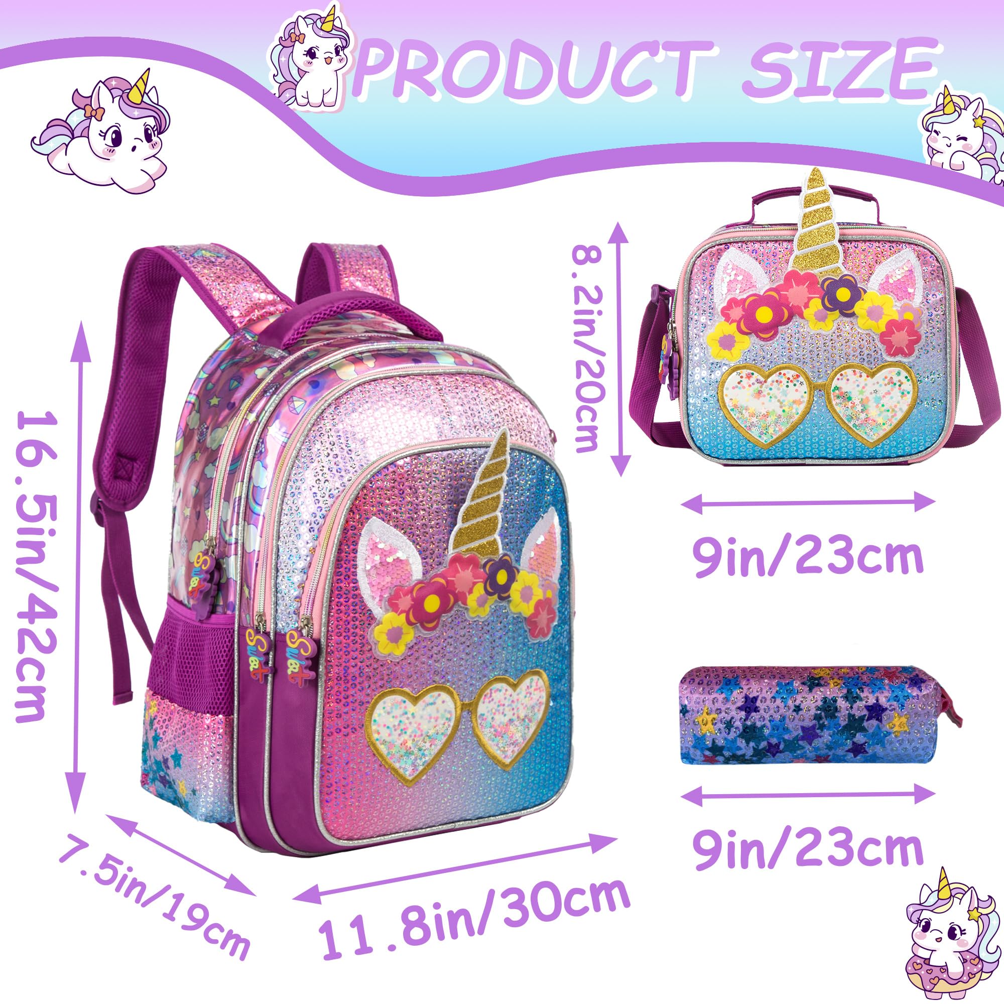 Foto 3 pulgar | Mochila Meetbelify Unicorn para Niñas Con Lonchera De 16 Pulgadas - Venta Internacional