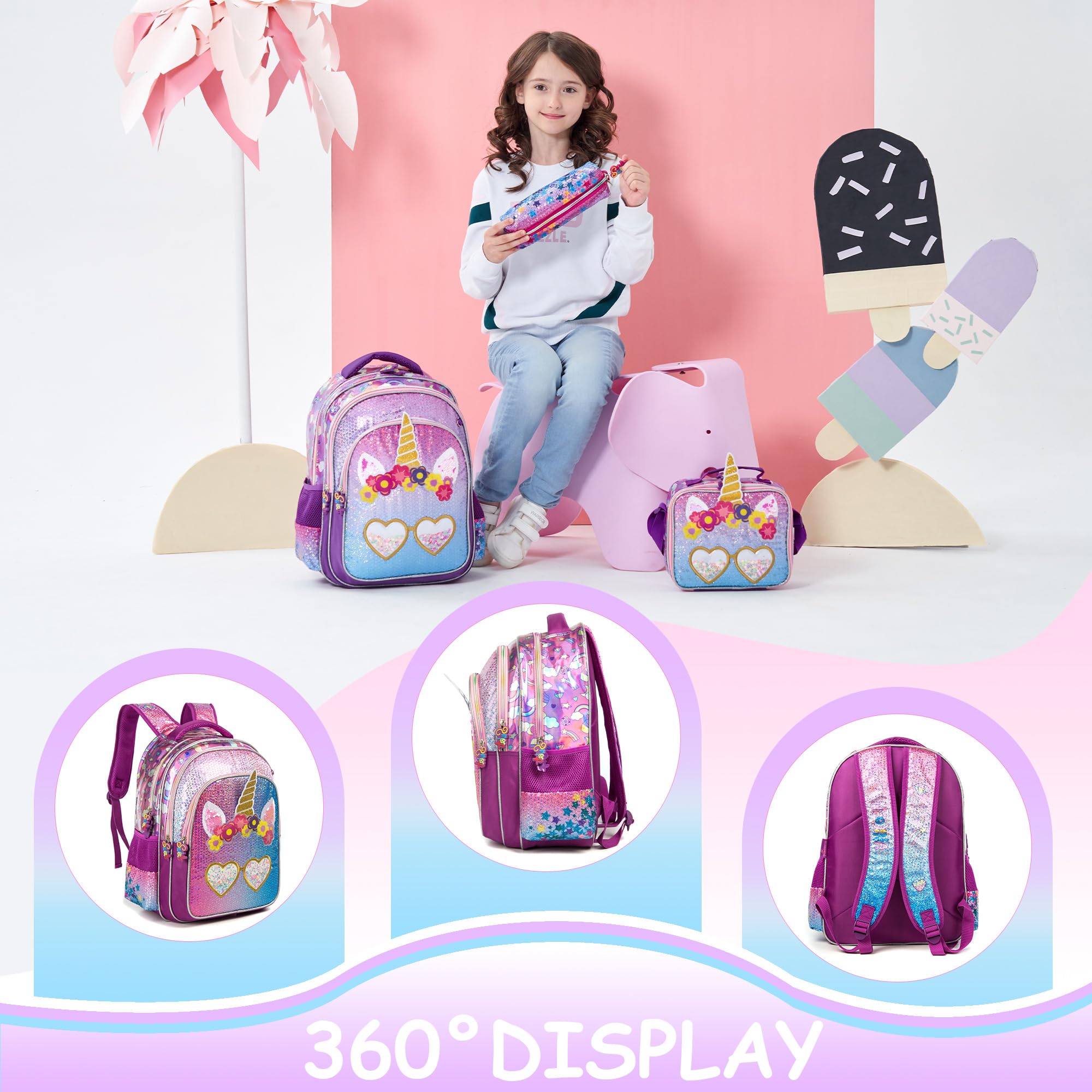 Foto 4 pulgar | Mochila Meetbelify Unicorn para Niñas Con Lonchera De 16 Pulgadas - Venta Internacional