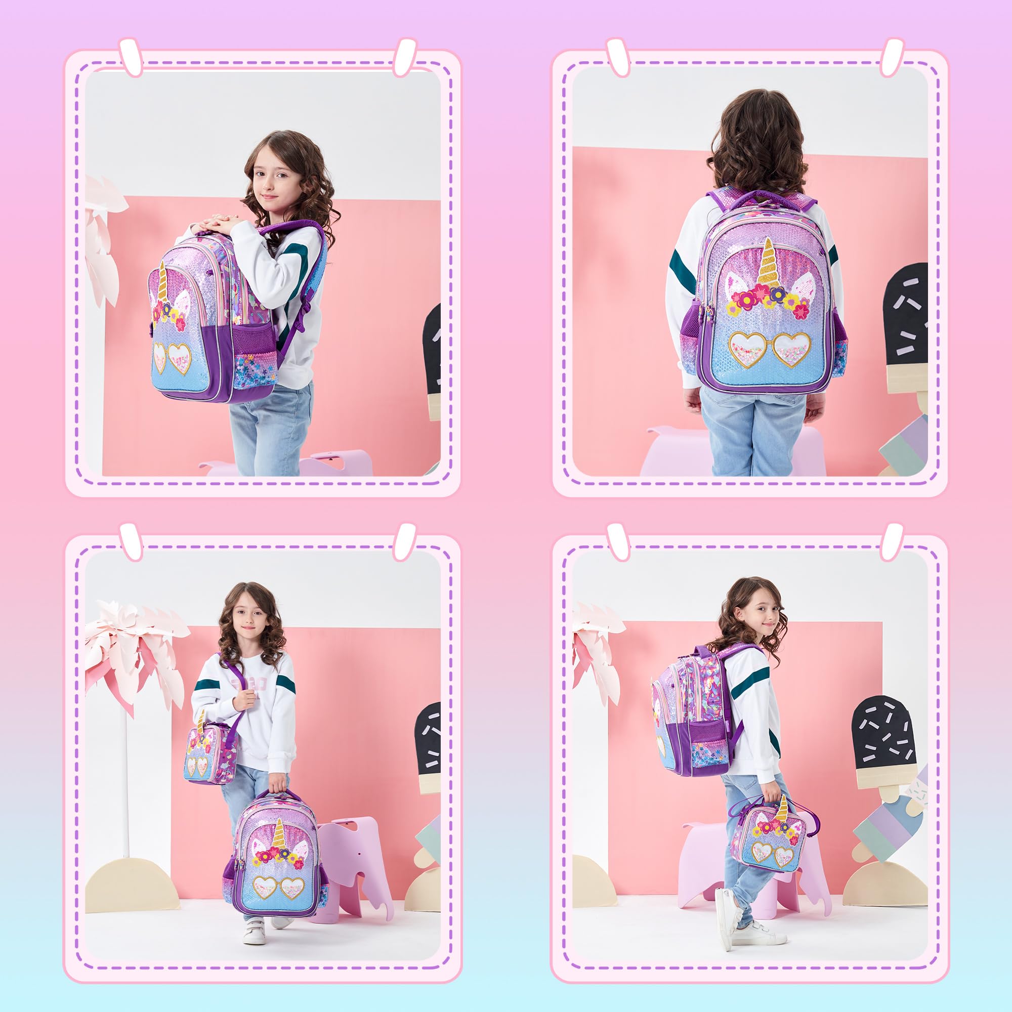 Foto 5 pulgar | Mochila Meetbelify Unicorn para Niñas Con Lonchera De 16 Pulgadas - Venta Internacional