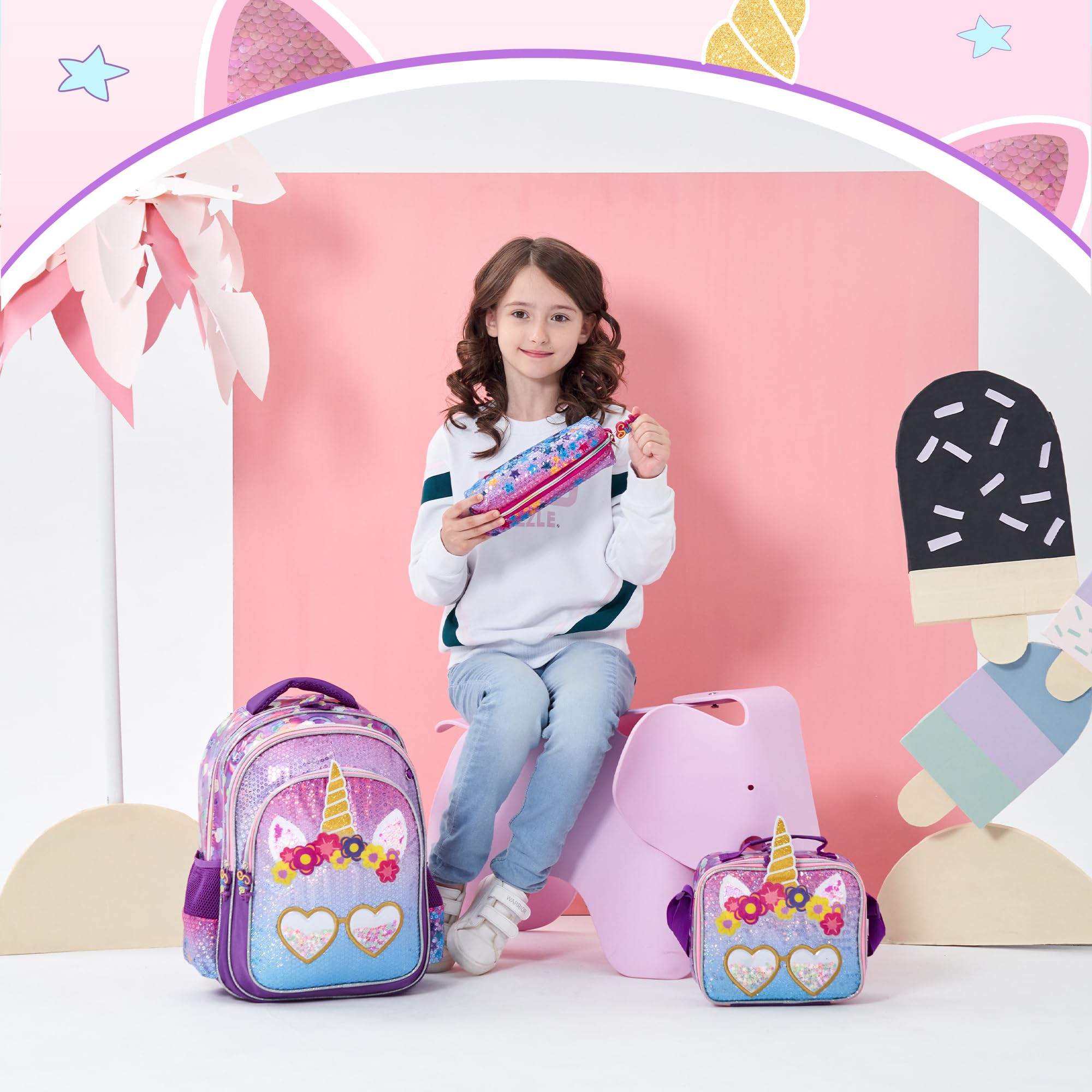 Foto 7 pulgar | Mochila Meetbelify Unicorn para Niñas Con Lonchera De 16 Pulgadas - Venta Internacional