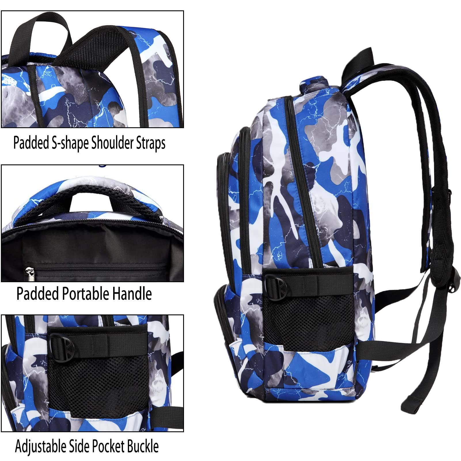 Foto 3 pulgar | Mochila Bluefairy Boys con Lonchera Camo Blue Regreso a Clases para Niños - Venta Internacional