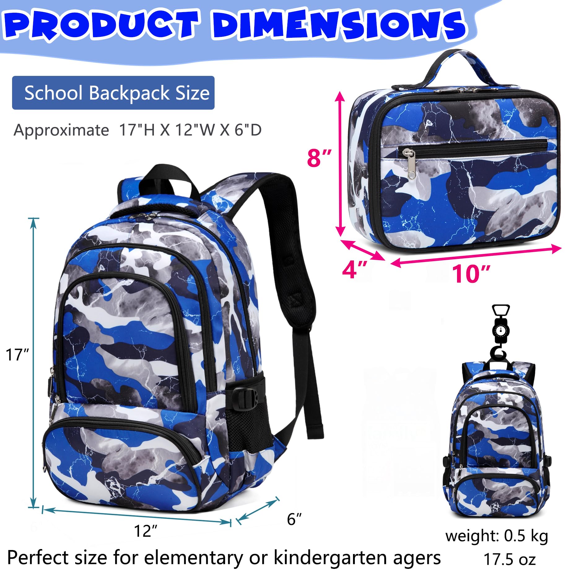 Foto 4 pulgar | Mochila Bluefairy Boys con Lonchera Camo Blue Regreso a Clases para Niños - Venta Internacional