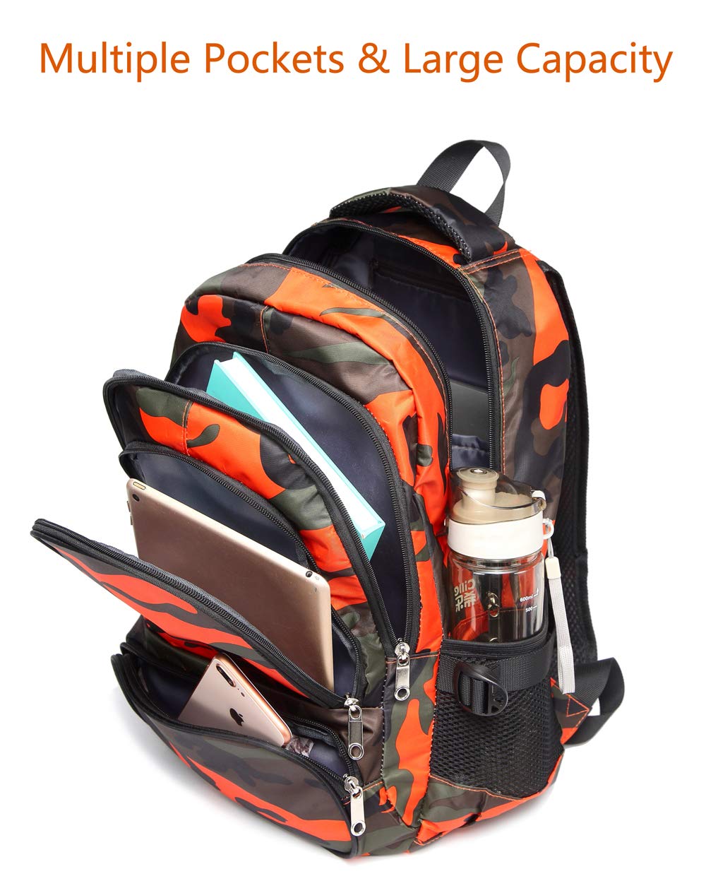 Foto 5 pulgar | Mochila Escolar Bluefairy Naranja Camuflado para Niños - Venta Internacional