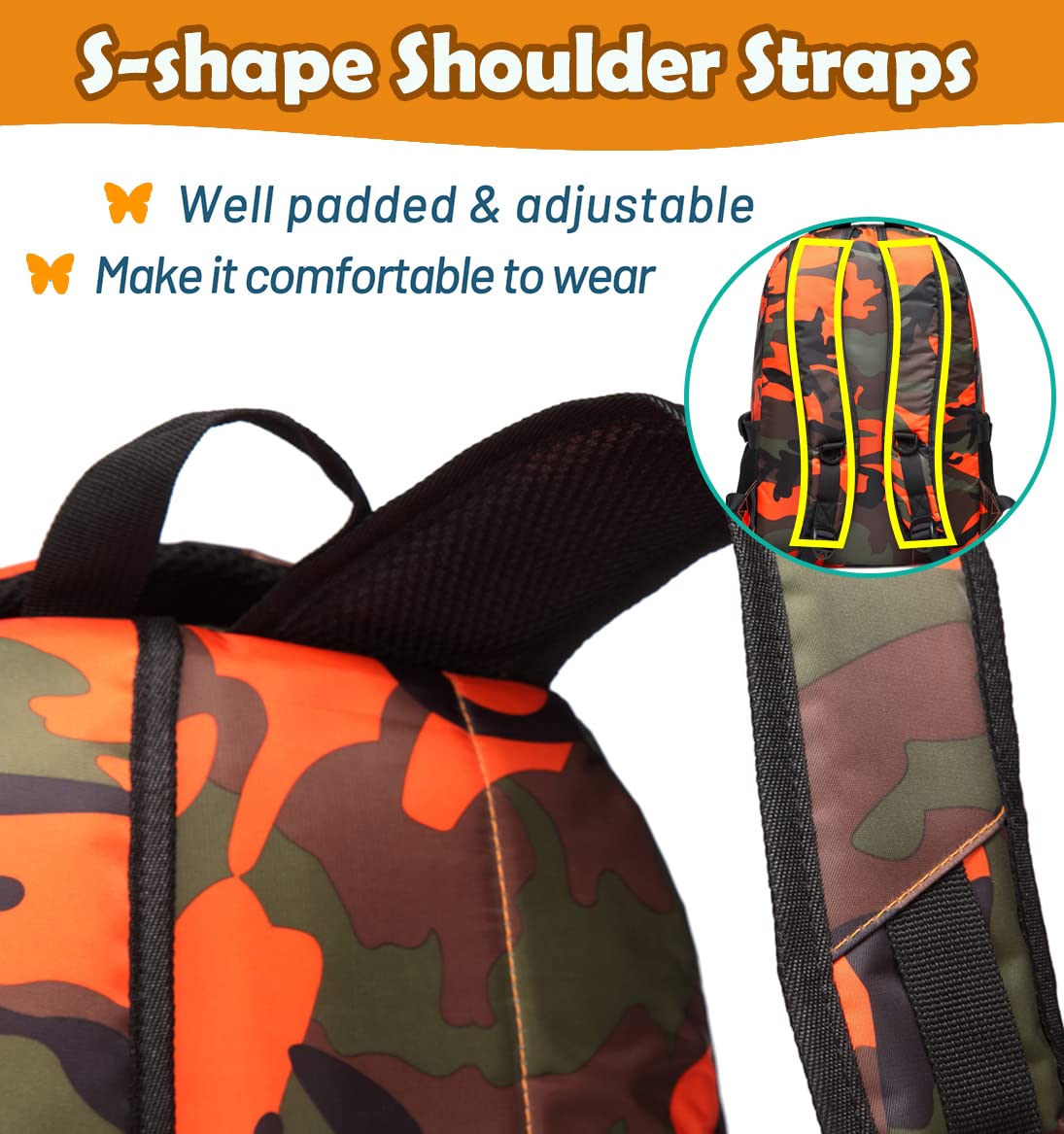 Foto 7 pulgar | Mochila Escolar Bluefairy Naranja Camuflado para Niños - Venta Internacional