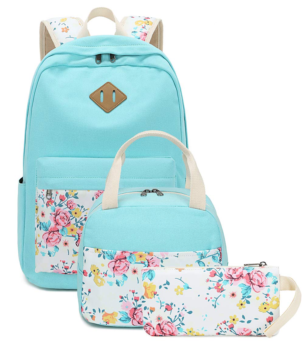 Mochila Btoop School de Lona con Flores Turquesas - Venta Internacional