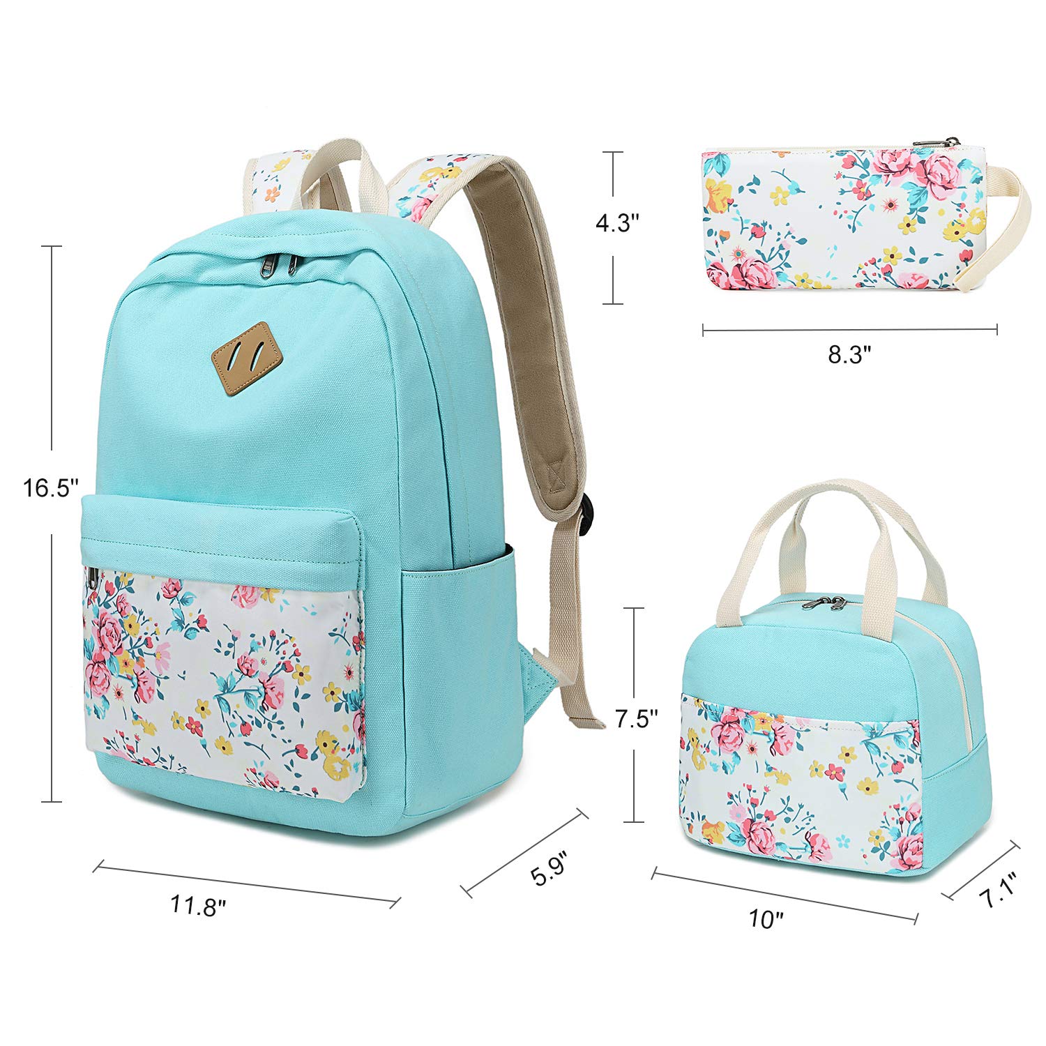 Foto 4 pulgar | Mochila Btoop School de Lona con Flores Turquesas - Venta Internacional