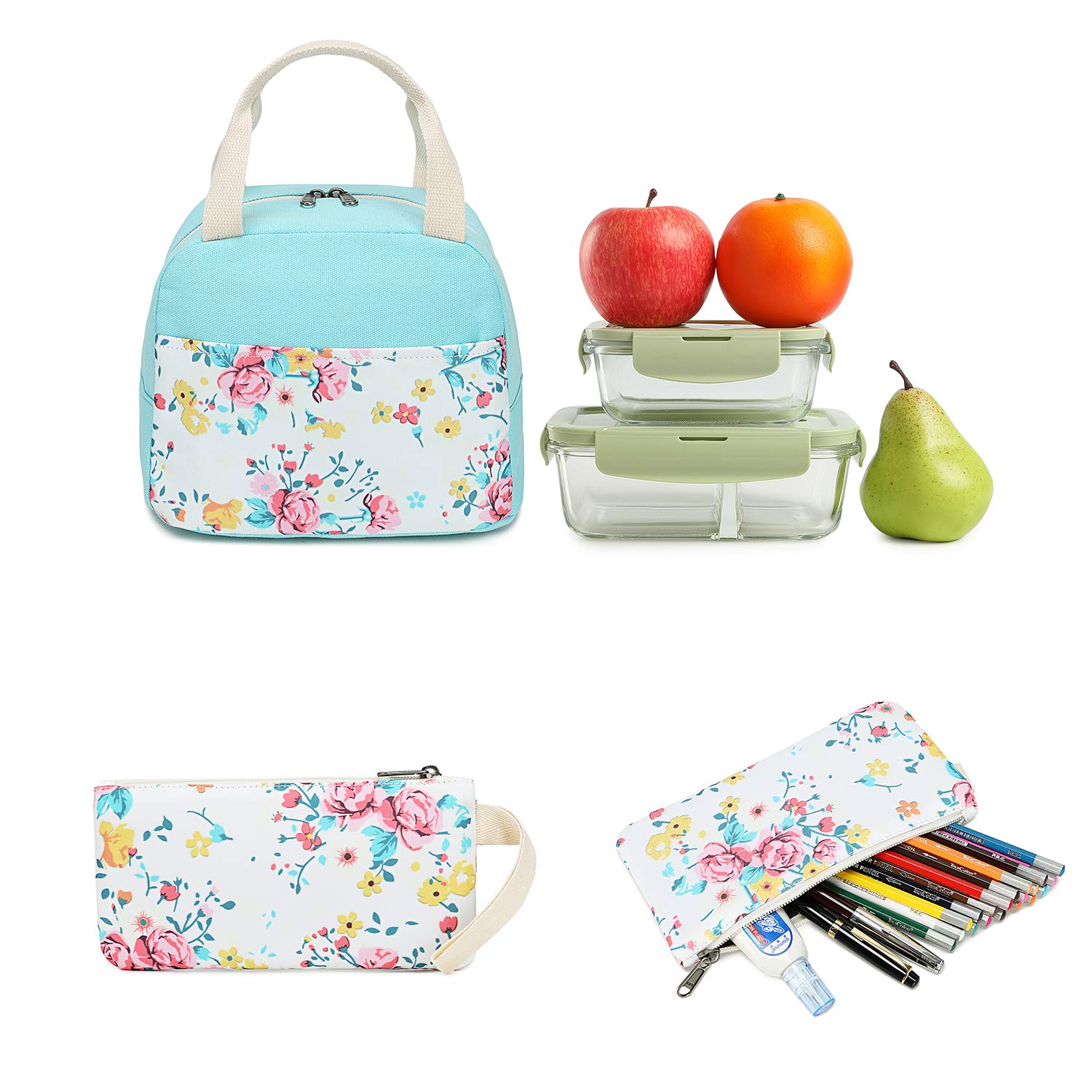 Foto 5 | Mochila Btoop School de Lona con Flores Turquesas - Venta Internacional