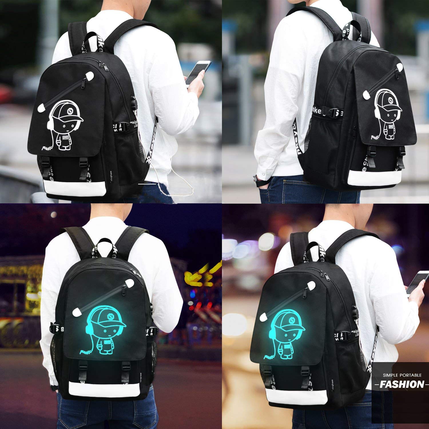 Foto 8 pulgar | Mochila Escolar Glow Anime con Bolsa Antirrobo para Portátil para Niños - Venta Internacional