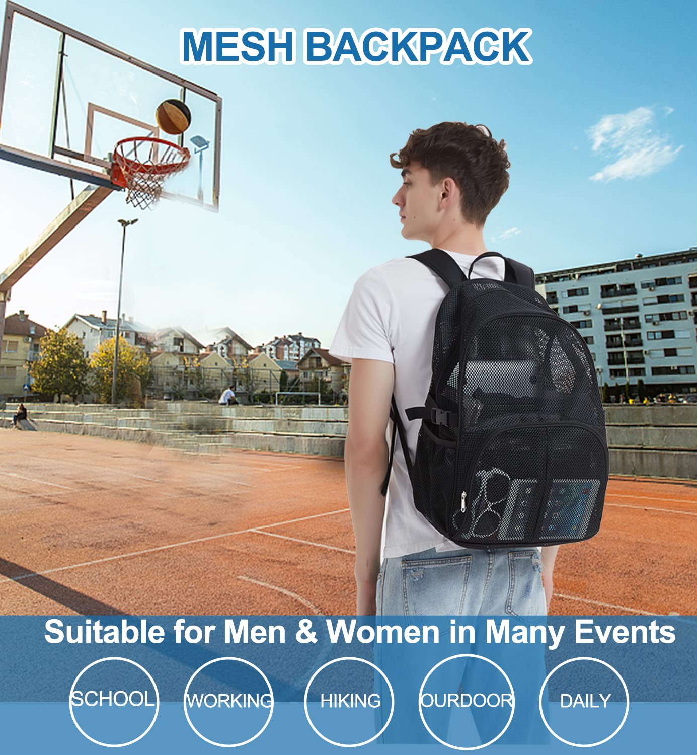 Foto 8 pulgar | Mochila Busiuw Heavy Duty Mesh con Compartimento para Portátil - Venta Internacional