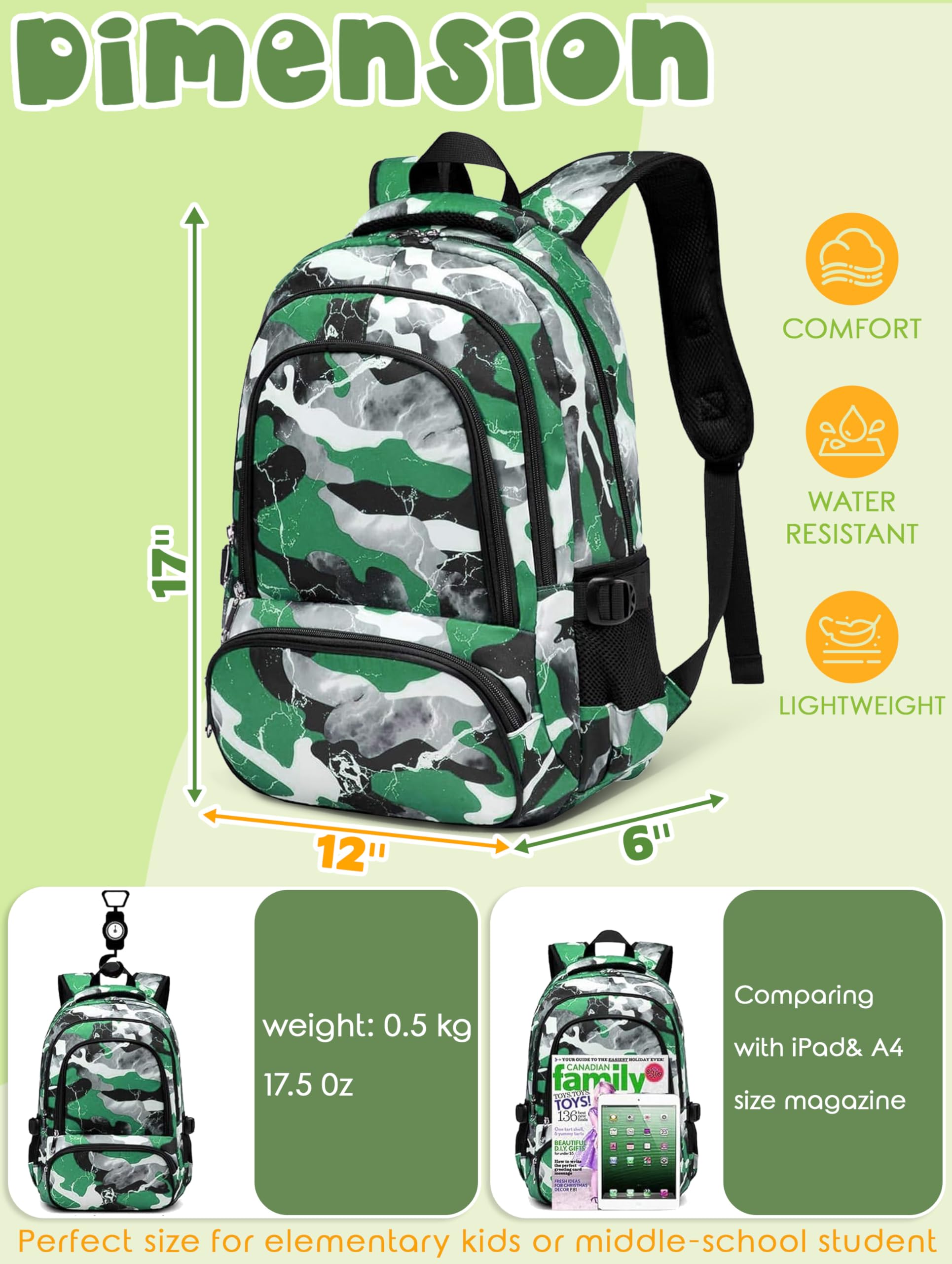 Foto 4 pulgar | Mochila Blueairy Kids 17l Camo Verde - Venta Internacional