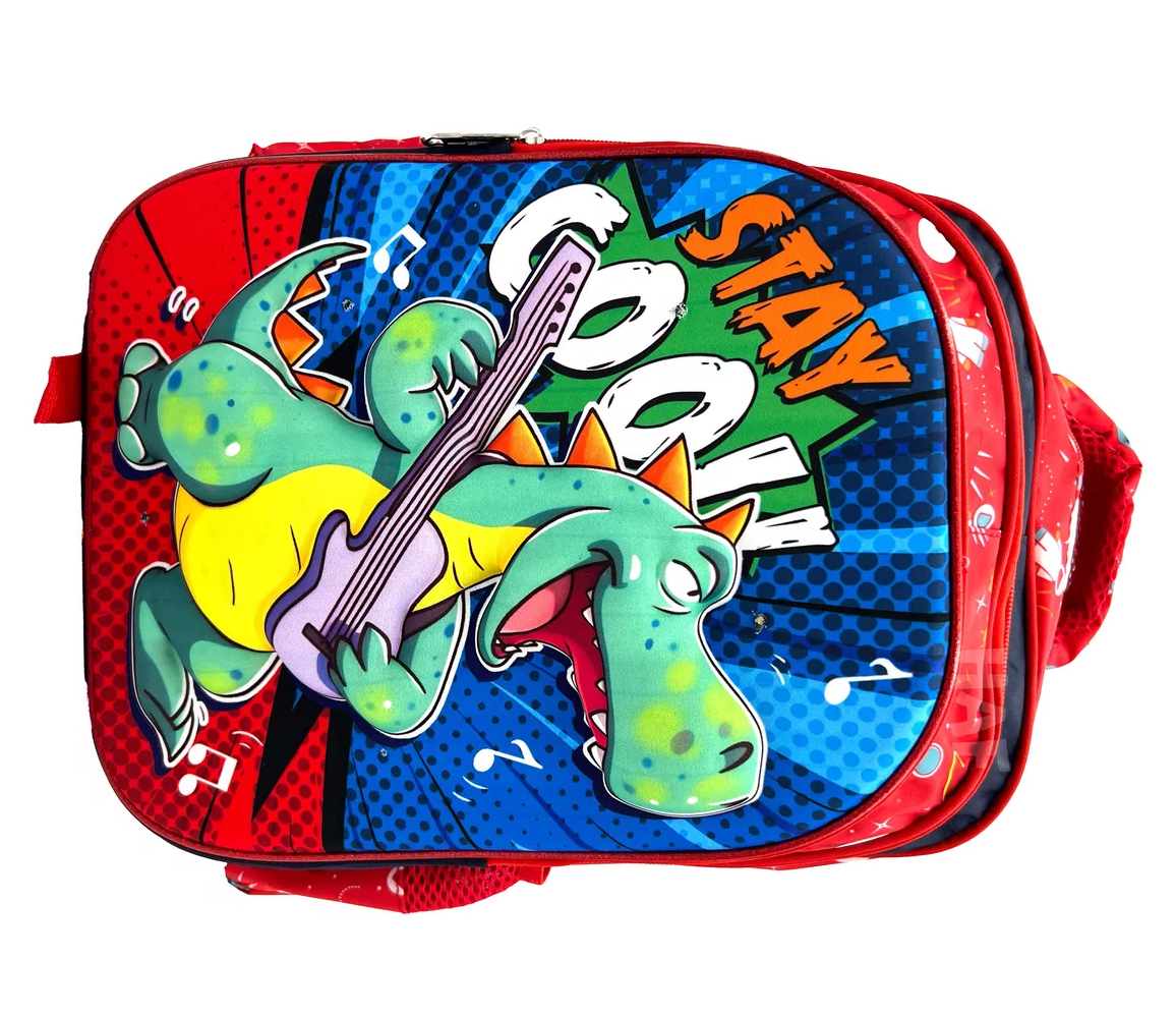 Foto 5 pulgar | Mochila Escolar Infantil 3d Con Luz Diseño Dinosaurio Guitarra Rojo