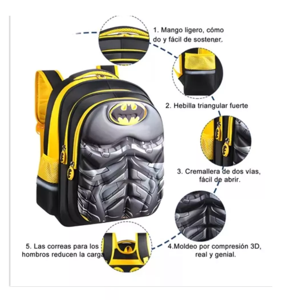 Foto 5 pulgar | Mochila Gran Volumen Multicompartimento Resistente Diseño Batman Amarillo