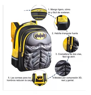 Foto 4 | Mochila Gran Volumen Multicompartimento Resistente Diseño Batman Amarillo