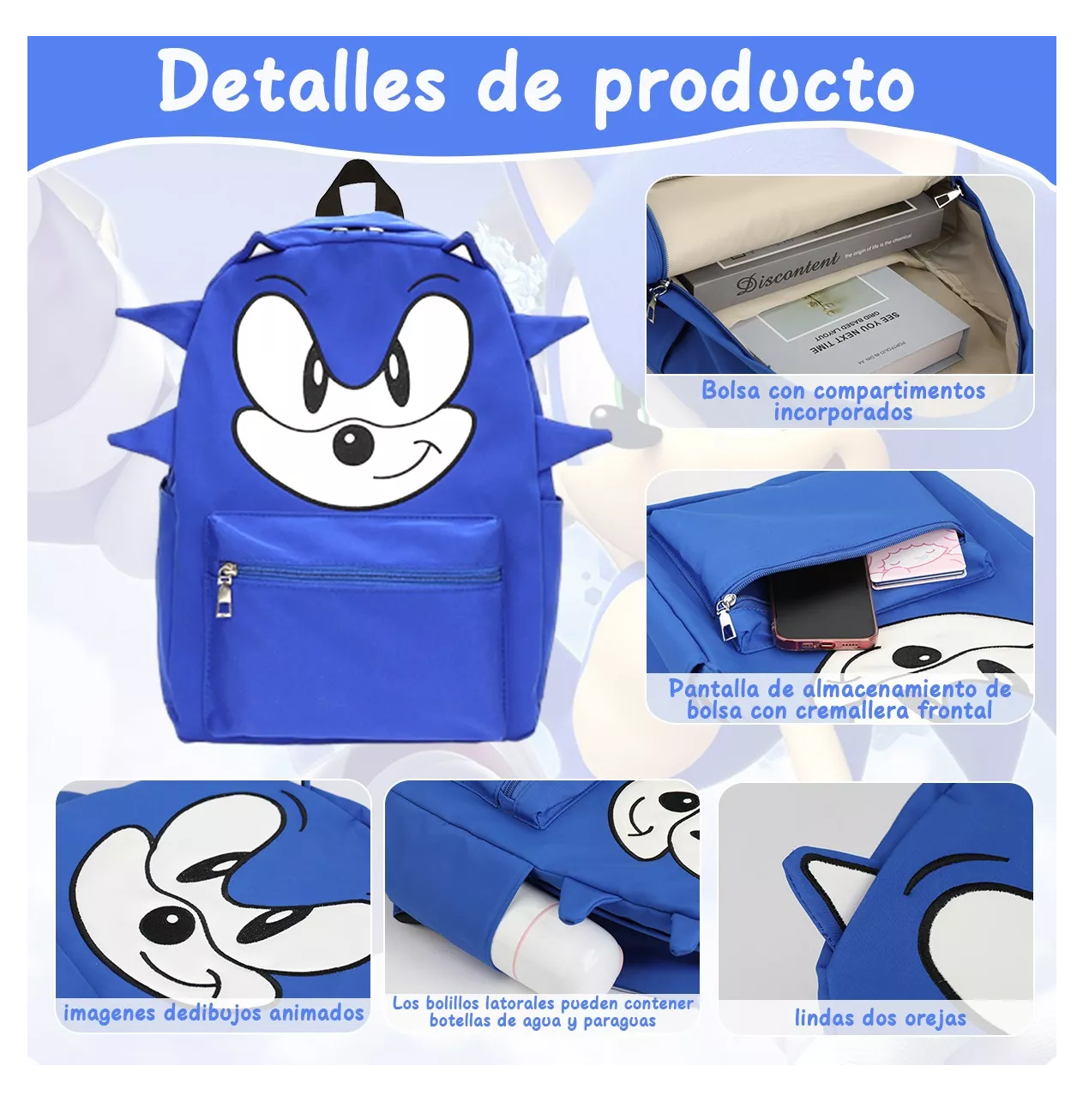 Foto 6 pulgar | Mochila Escolar Diseño De Hedgehog Soni Azul Marino