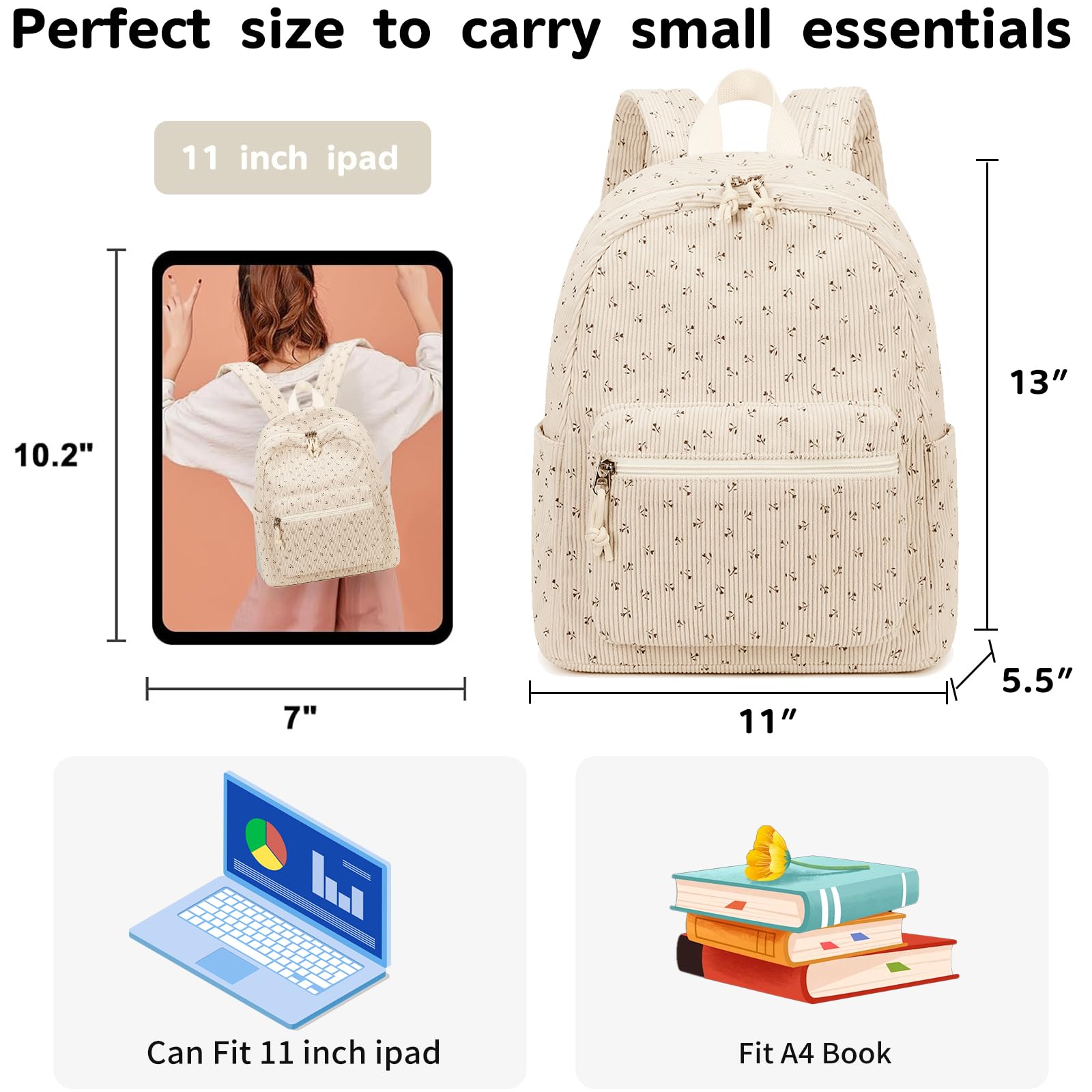 Foto 3 pulgar | Mochila Bluboon con Estampado Floral de Pana - Venta Internacional