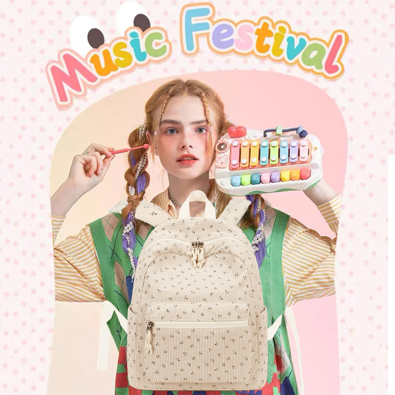 Foto 4 pulgar | Mochila Bluboon con Estampado Floral de Pana - Venta Internacional