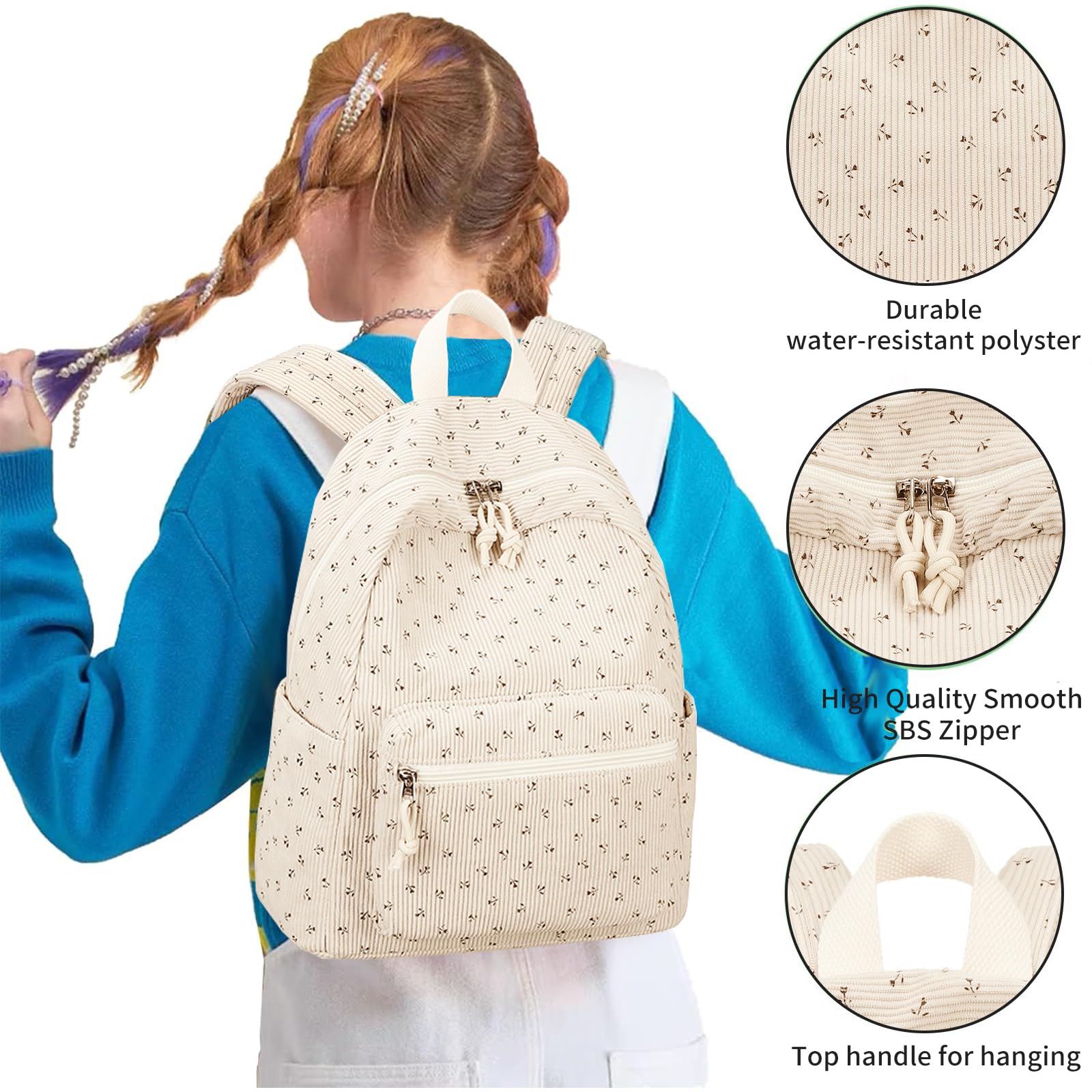 Foto 5 pulgar | Mochila Bluboon con Estampado Floral de Pana - Venta Internacional