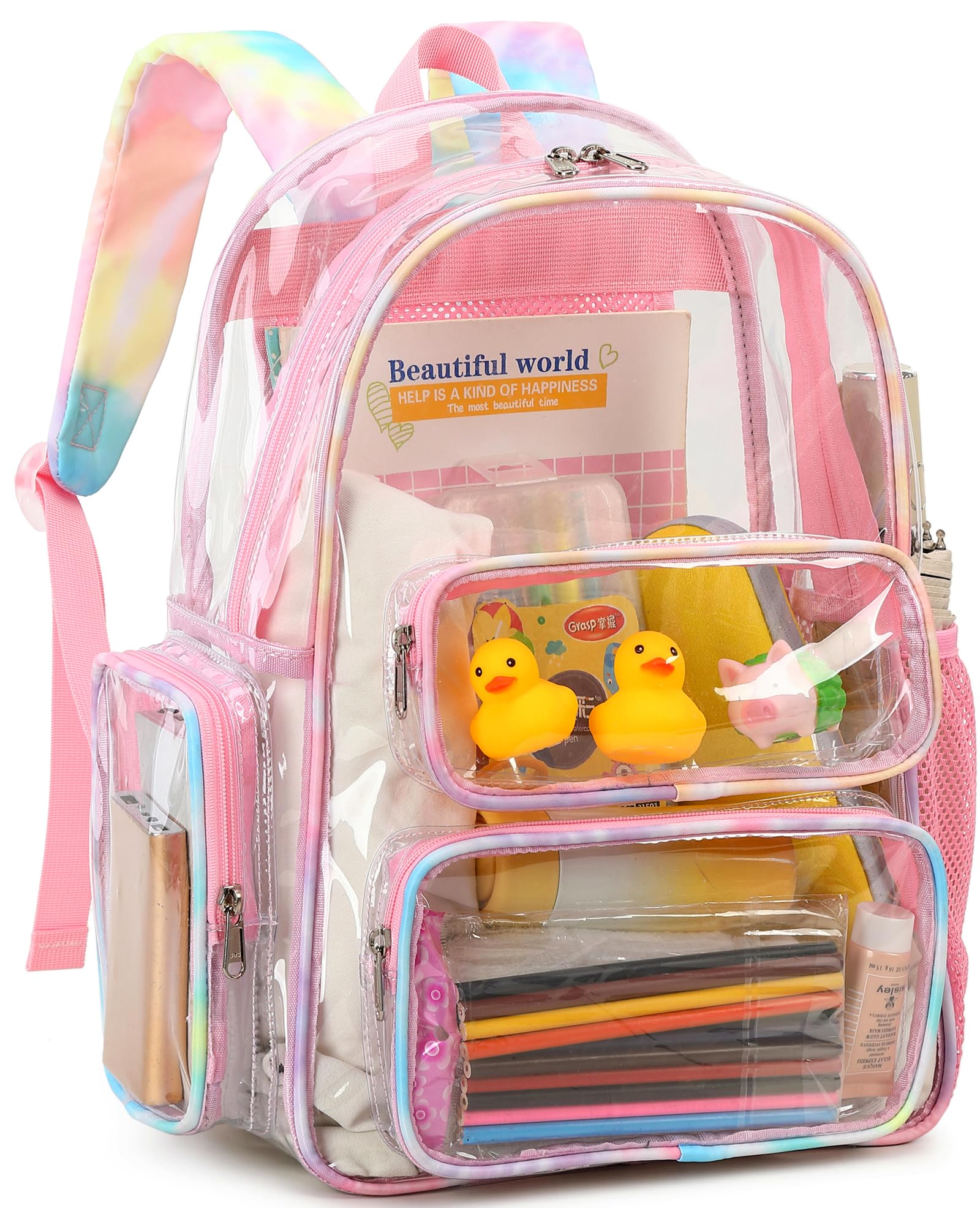 Foto 2 pulgar | Mochila Transparente Camtop, Pvc Transparente Y Resistente, Rosa Y Amarillo - Venta Internacional.
