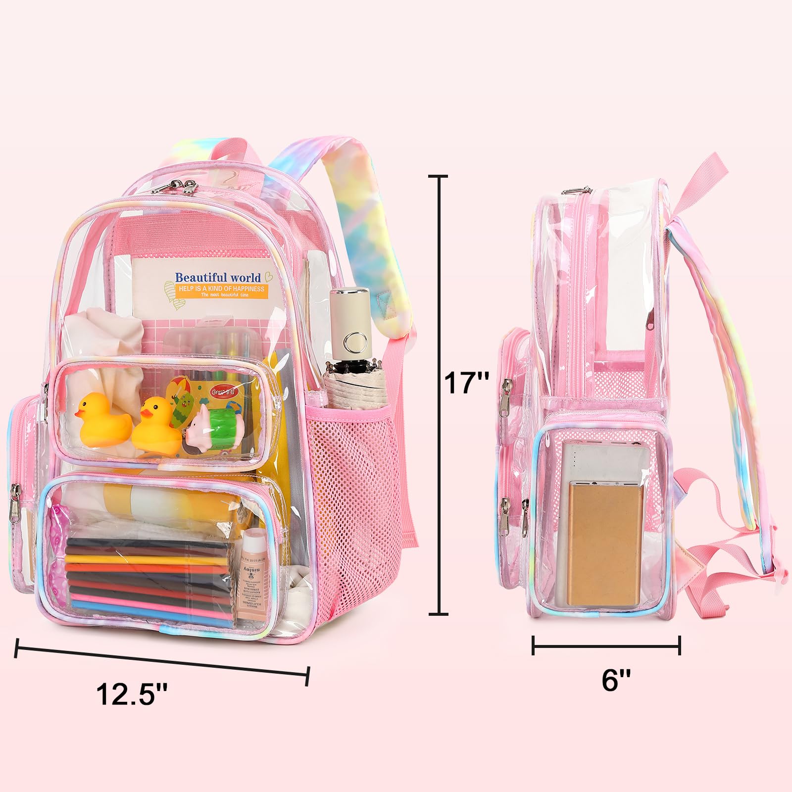 Foto 3 pulgar | Mochila Transparente Camtop, Pvc Transparente Y Resistente, Rosa Y Amarillo - Venta Internacional.