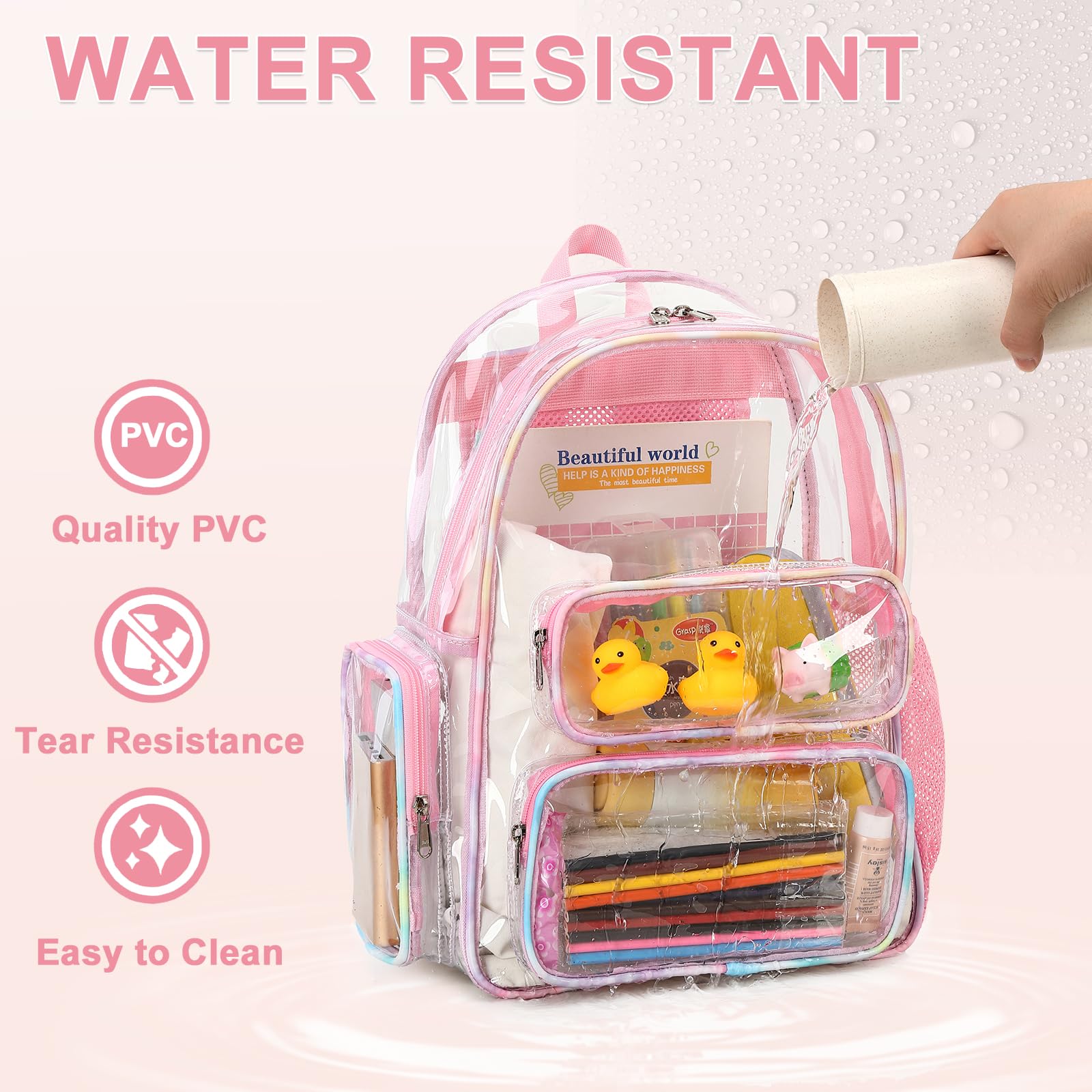 Foto 5 pulgar | Mochila Transparente Camtop, Pvc Transparente Y Resistente, Rosa Y Amarillo - Venta Internacional.