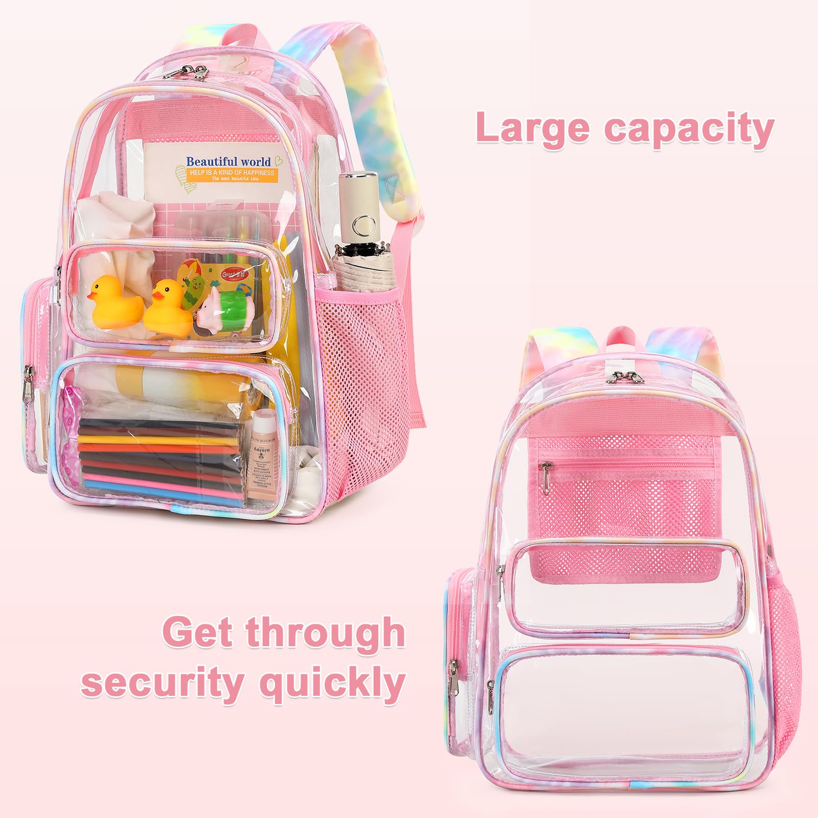 Foto 6 pulgar | Mochila Transparente Camtop, Pvc Transparente Y Resistente, Rosa Y Amarillo - Venta Internacional.