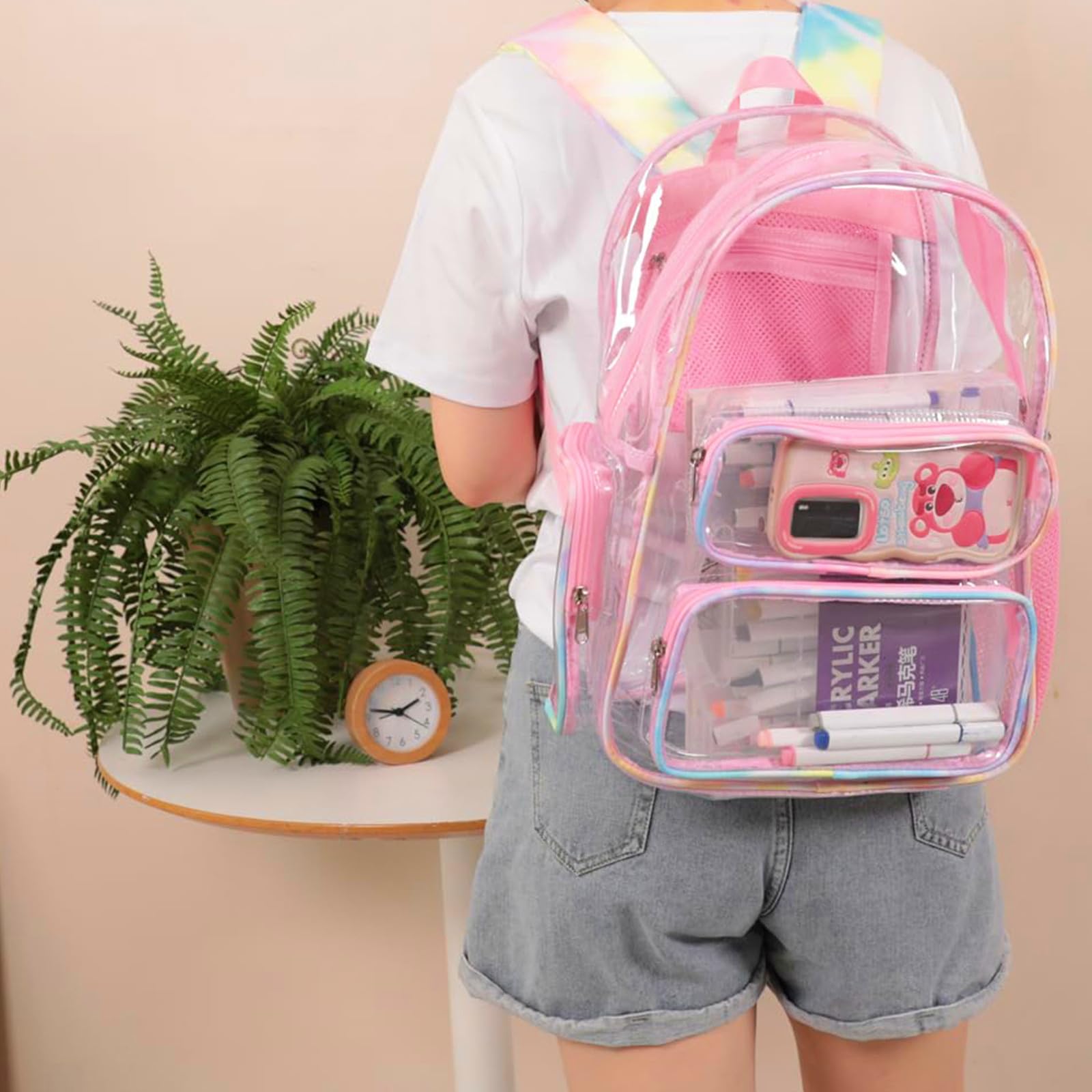 Foto 8 pulgar | Mochila Transparente Camtop, Pvc Transparente Y Resistente, Rosa Y Amarillo - Venta Internacional.