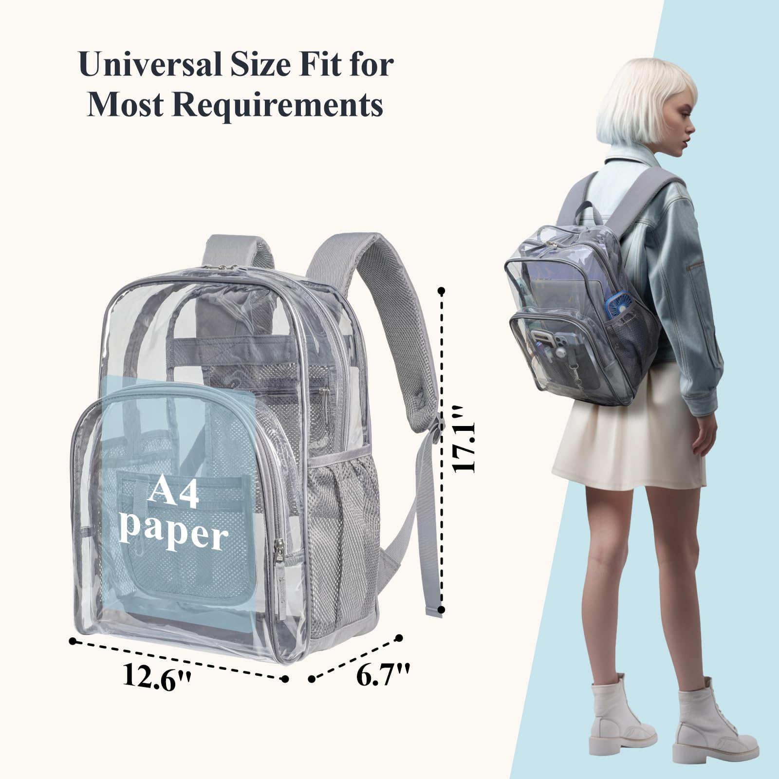 Foto 4 pulgar | Mochila Packism Clear Large Transparente Para Escuela Gris - Venta Internacional.