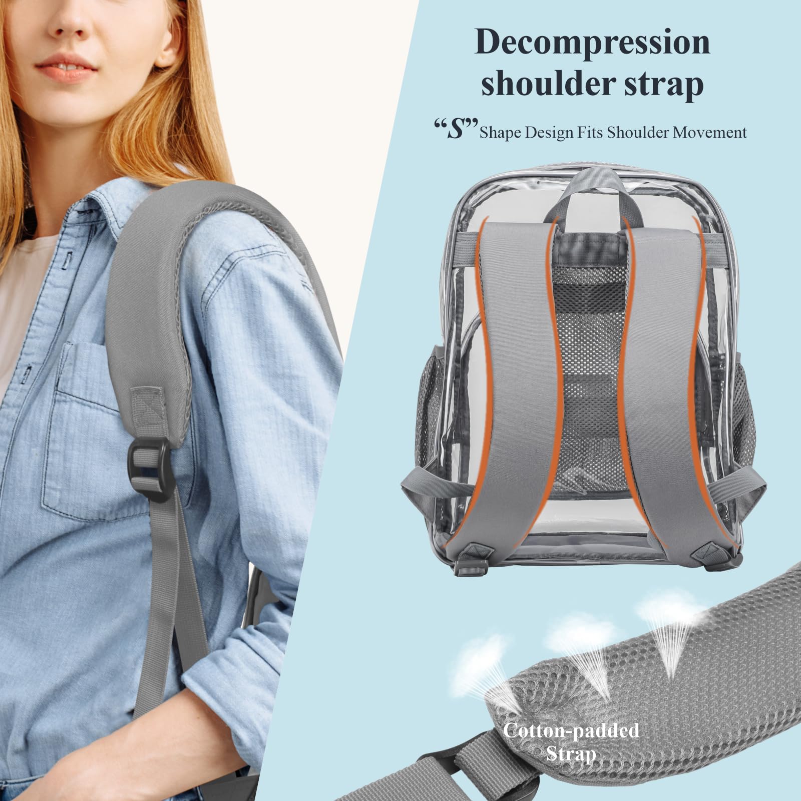 Foto 6 | Mochila Packism Clear Large Transparente Para Escuela Gris - Venta Internacional.