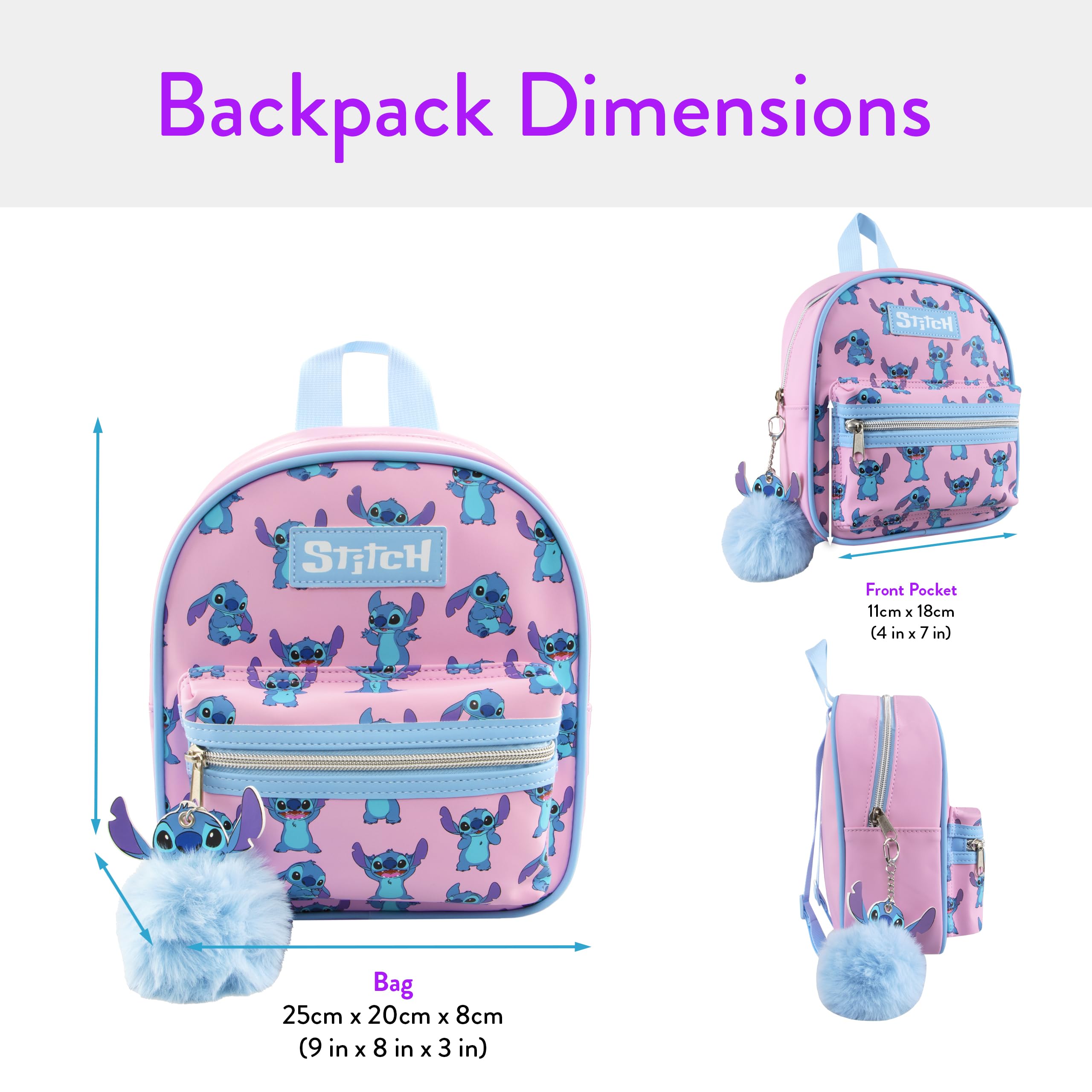 Foto 5 | Minimochila Disney Stitch Para Niñas Rosa Con Llavero - Venta Internacional.