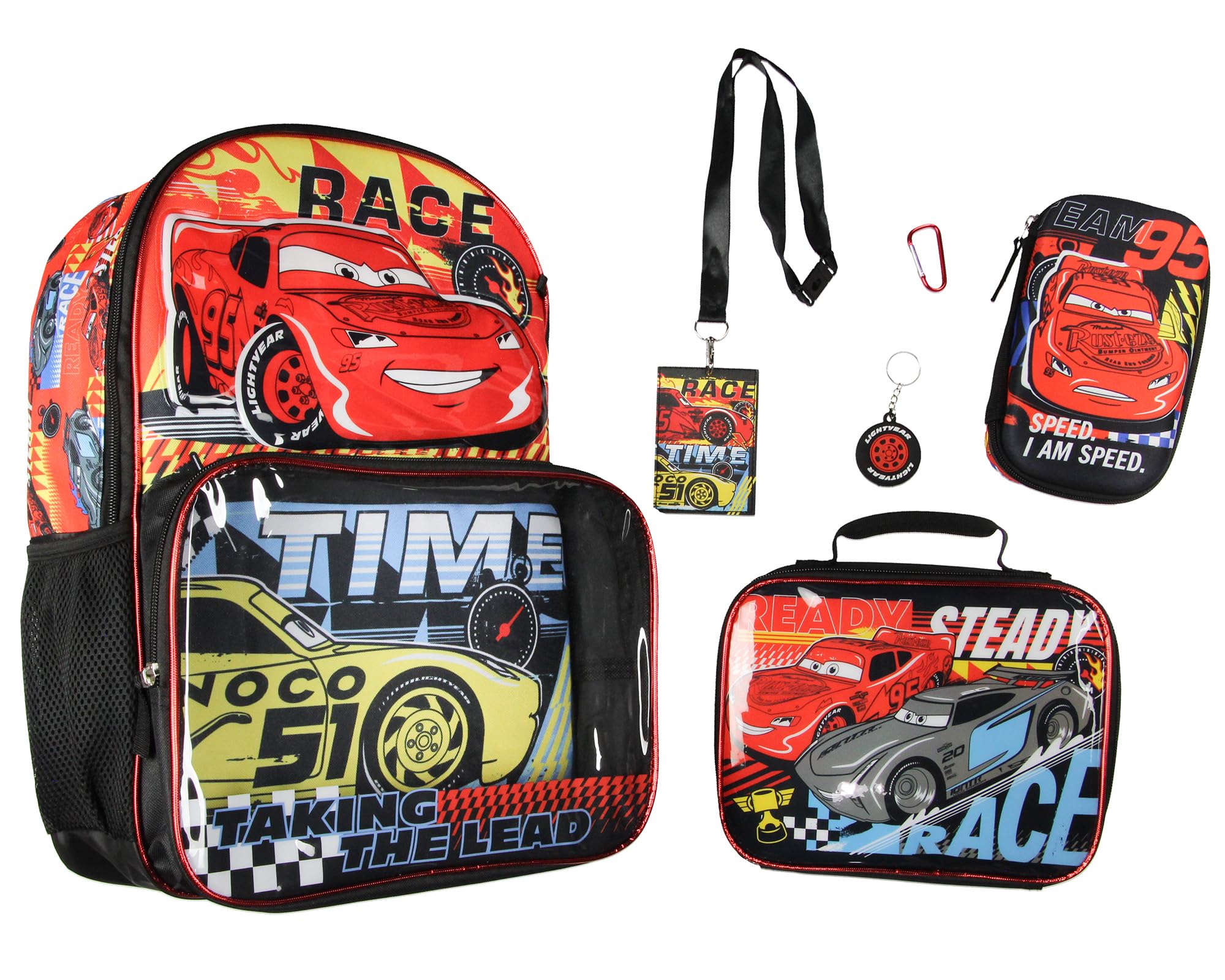 Set De Mochilas Disney Cars Taking The Lead, 5 Piezas, Bioworld - Venta Internacional.