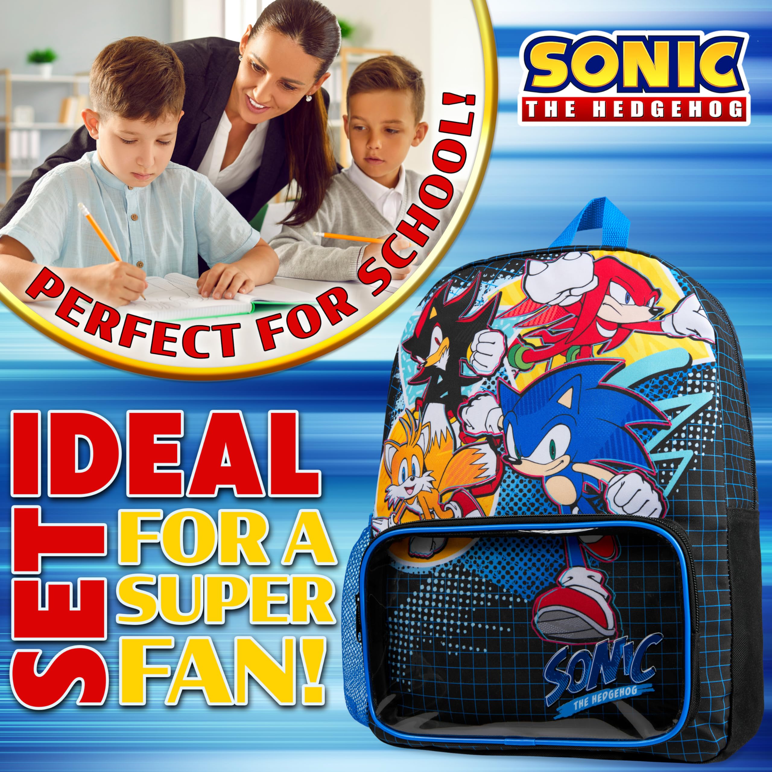 Foto 4 pulgar | Set de Mochilas Escolares Sonic The Hedgehog de 4 Piezas con Botella de Agua - Venta Internacional