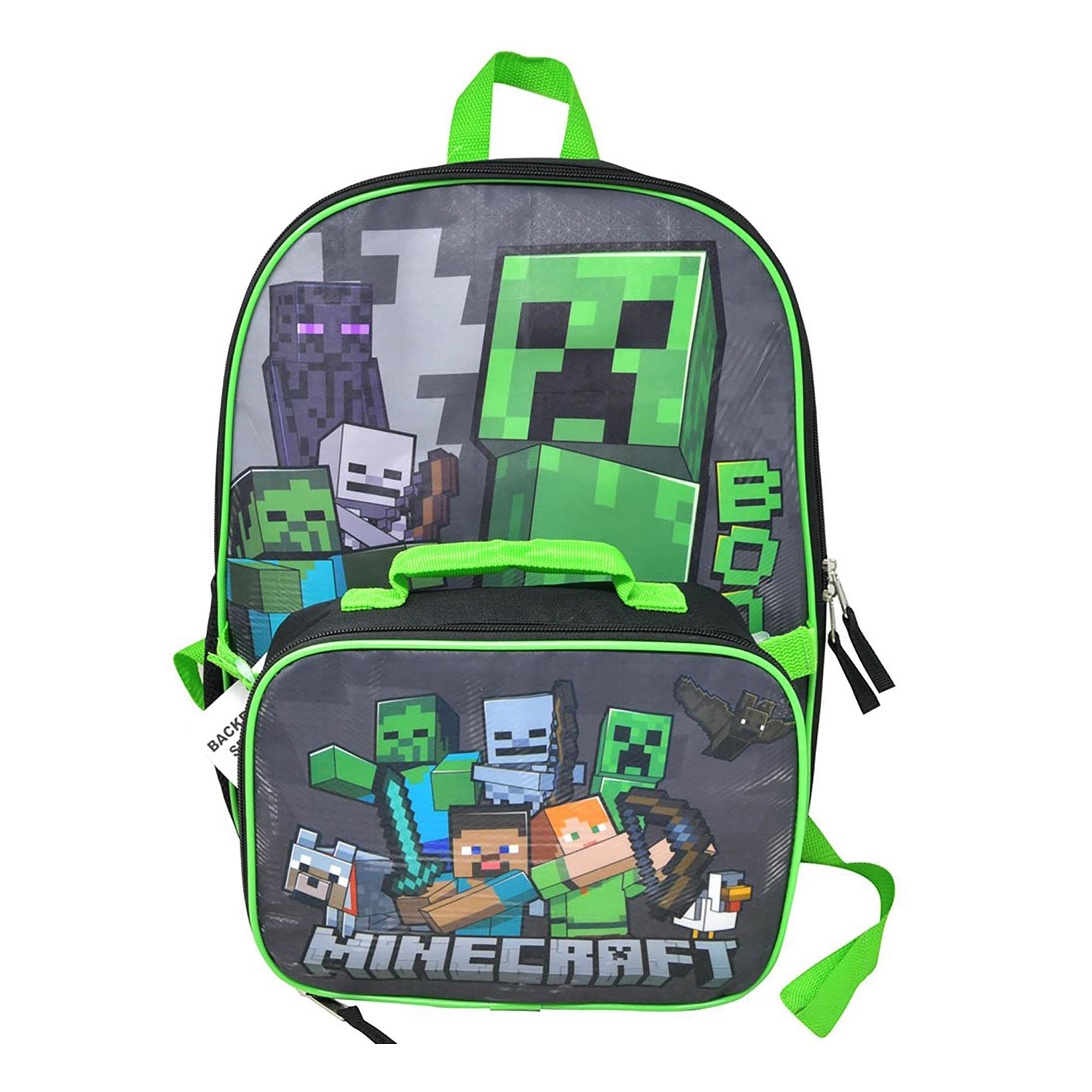 Foto 2 pulgar | Mochila Minecraft Creeper Kids De 40 Cm Con Bolsa De Almuerzo - Venta Internacional.